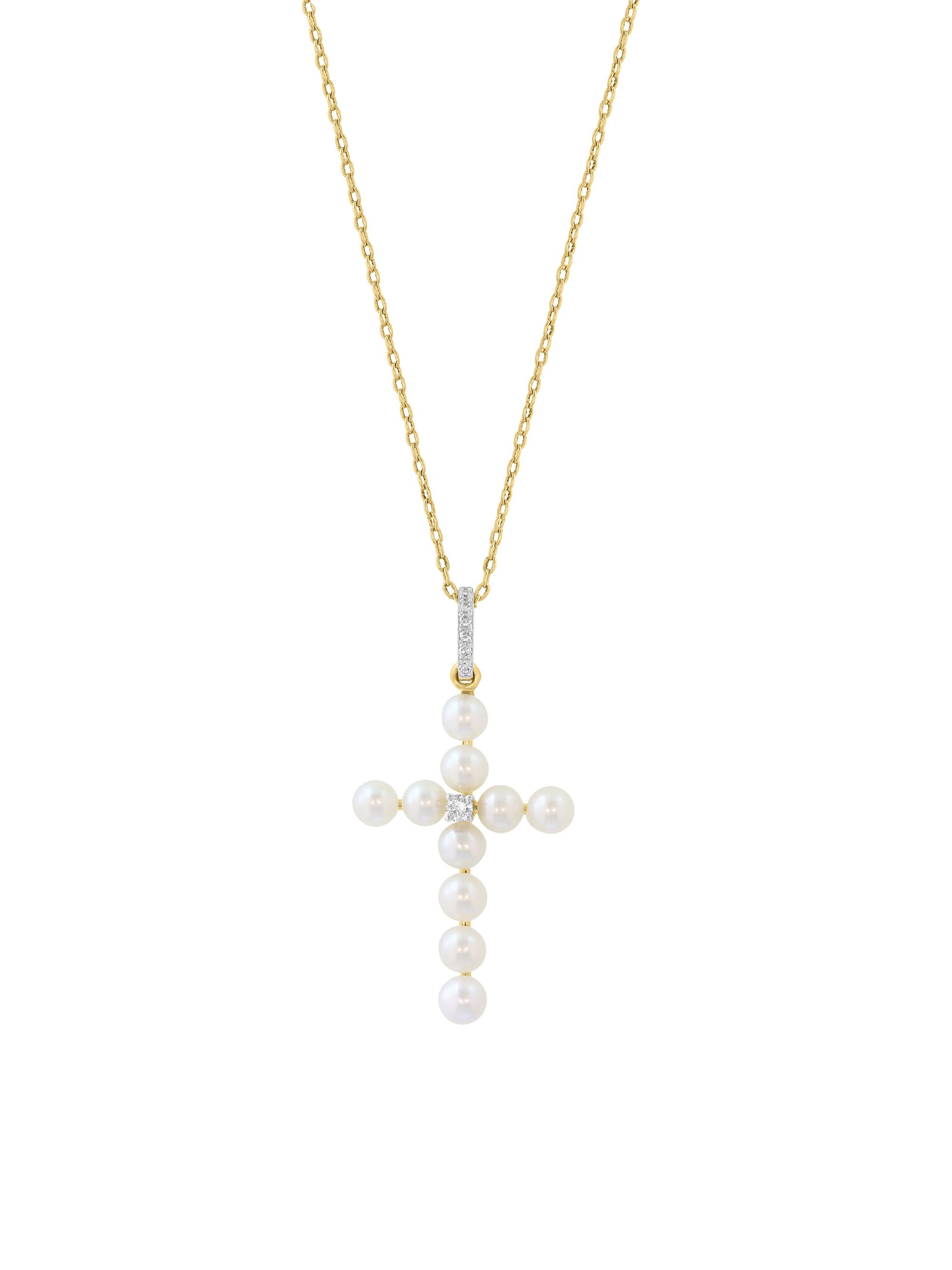Saks Fifth Avenue Collection Women's 18K Yellow Gold, Cultured Freshwater Pearl & 0.06 TCW Diamond Cross Pendant Necklace - Yellow Gold