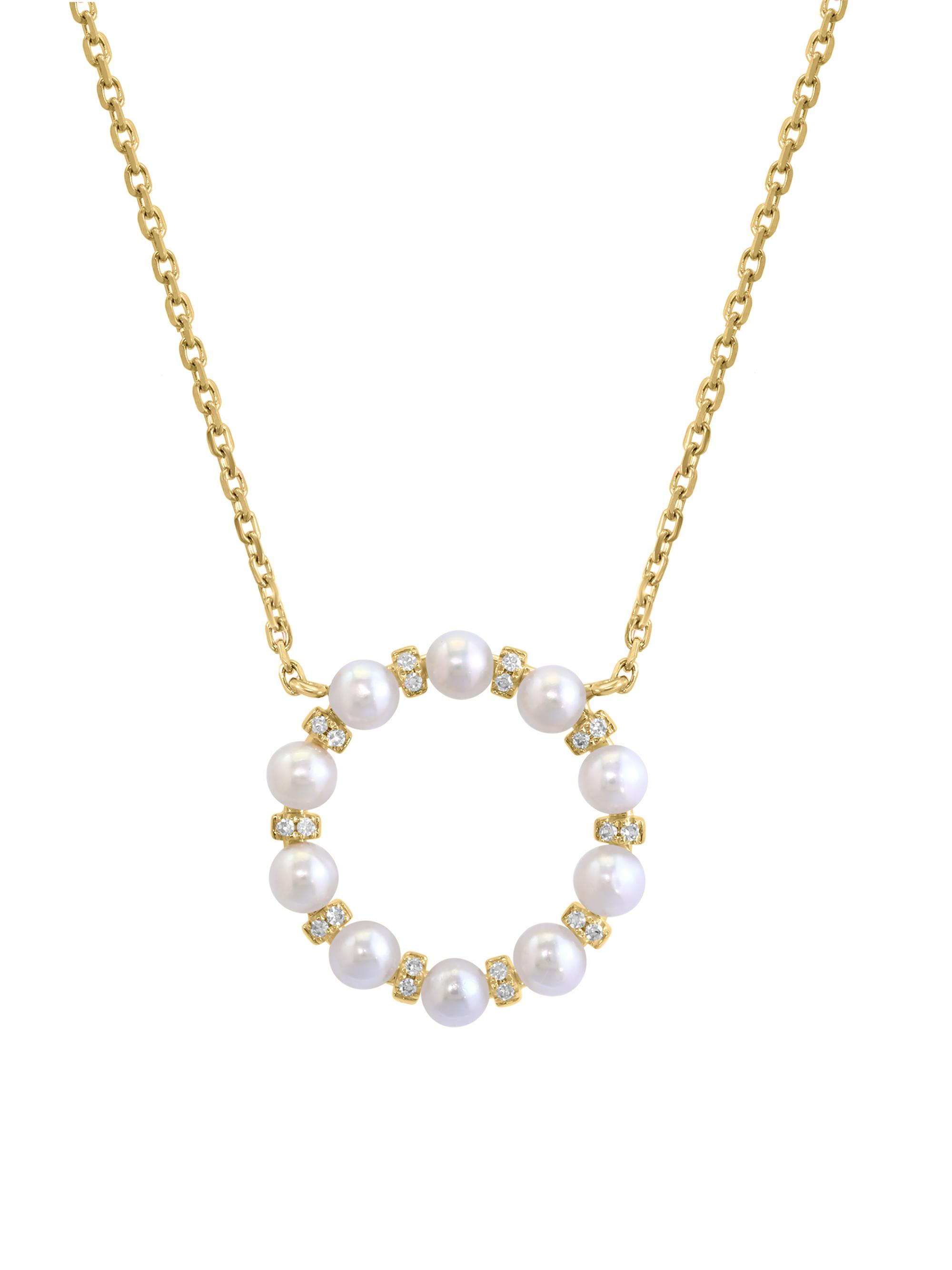 Saks Fifth Avenue Collection Women's 18K Yellow Gold, Freshwater Pearl & 0.07 TCW Diamond Circle Pendant Necklace - Yellow Gold