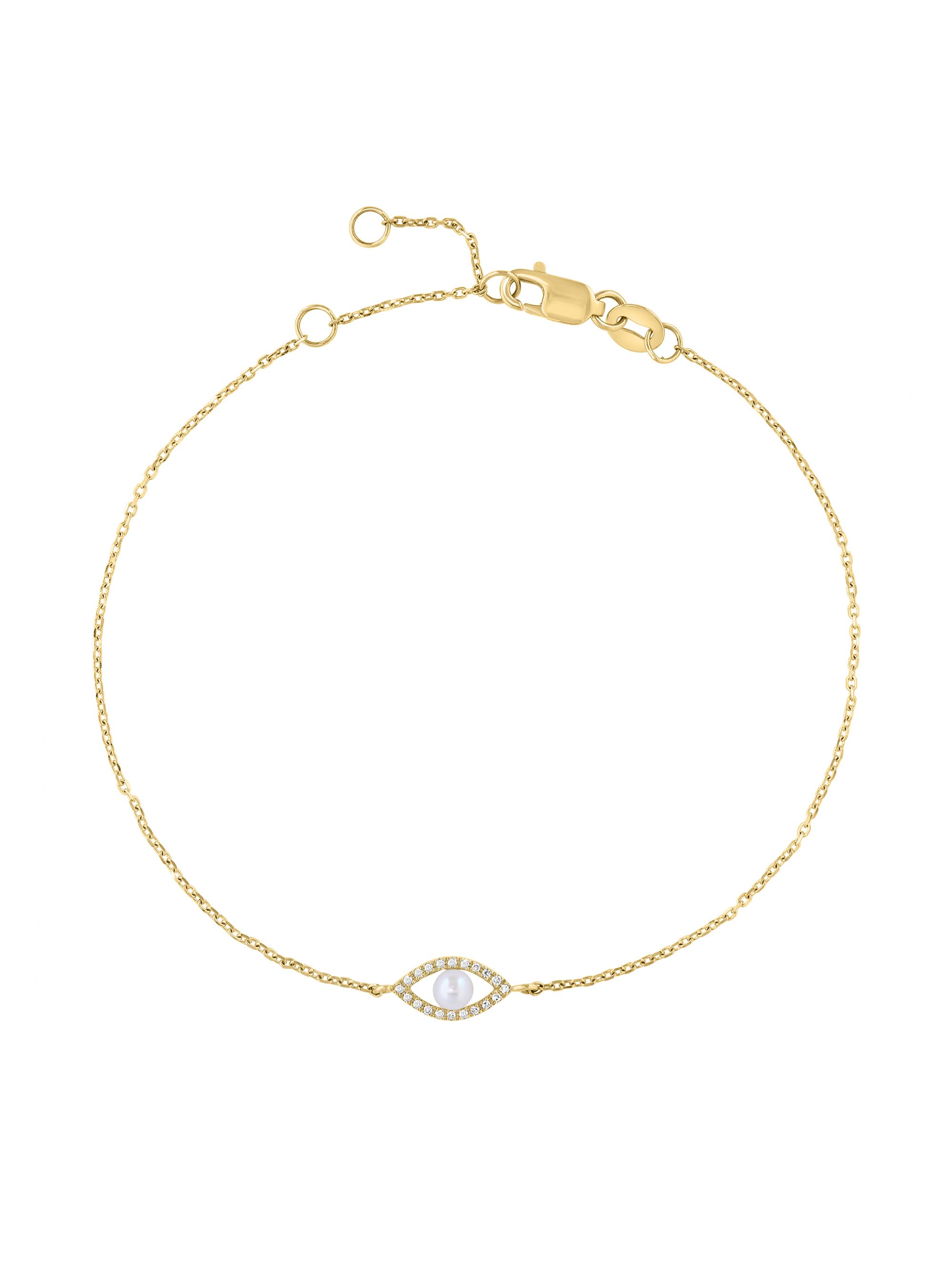 Saks Fifth Avenue Collection Women's 18K Yellow Gold, Freshwater Pearl & 0.04 TCW Diamond Eye Charm Bracelet - Yellow Gold