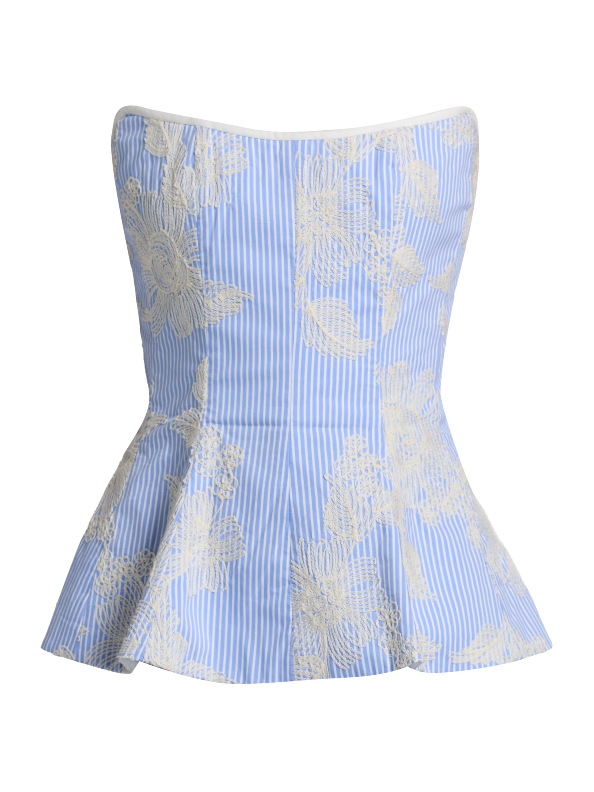 Markarian Women's Lola Floral-Embroidered Pinstripe Peplum Top -  And Blue Floral