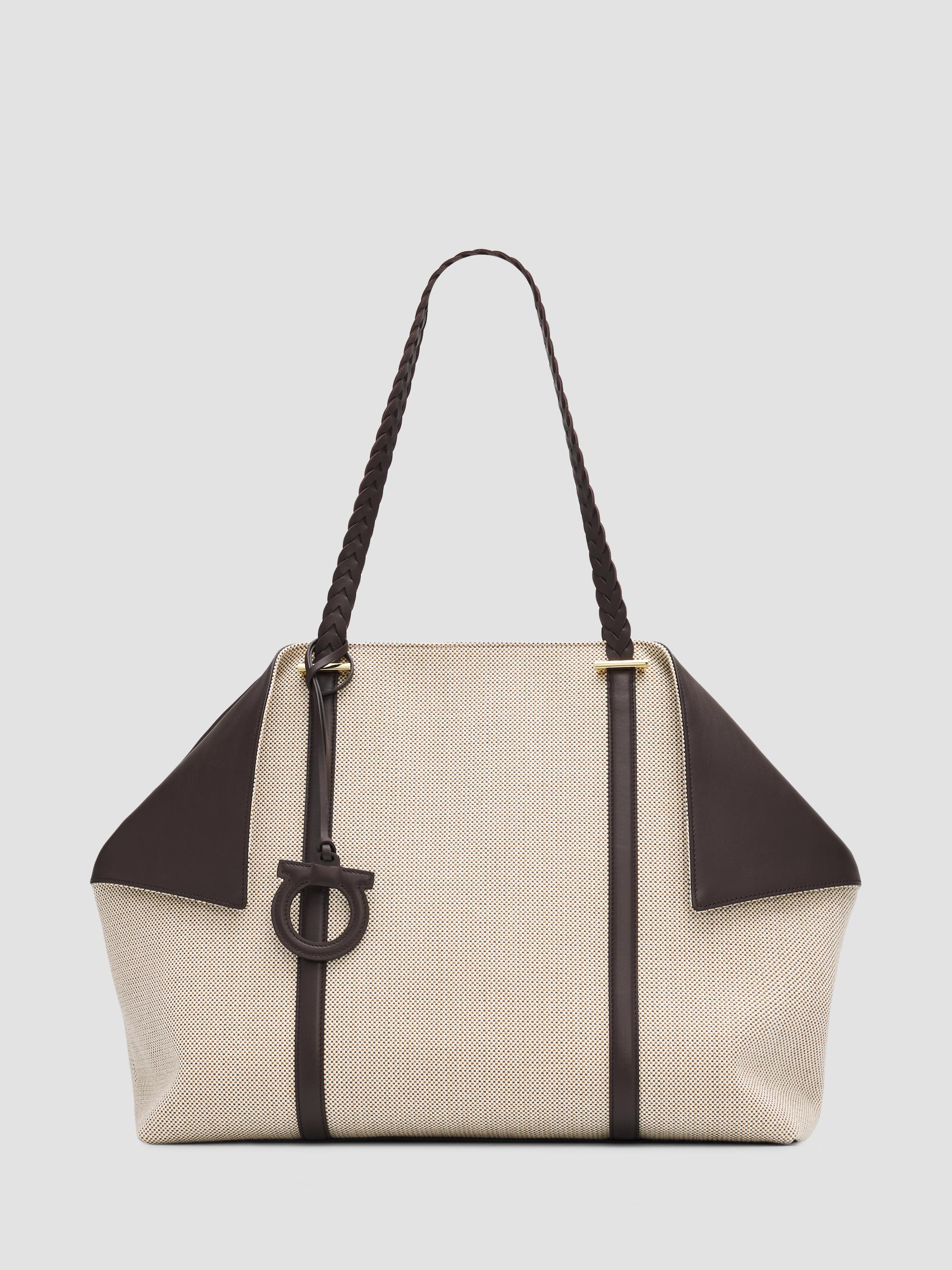 FERRAGAMO Women's Scarf Braided Leather-Trimmed Tote Bag - Naturale | Thumbnail 6