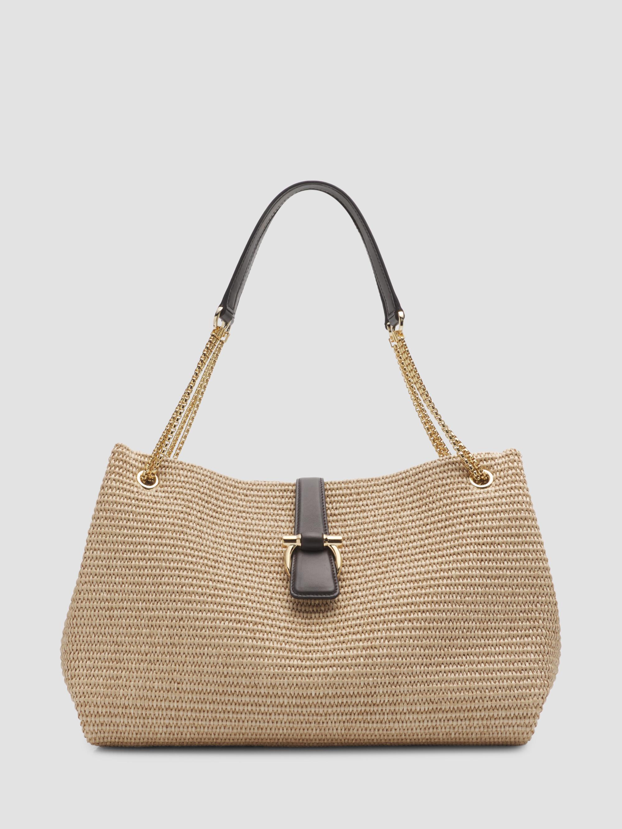FERRAGAMO Women's New Line Raffia Tote Bag - Naturale Testa Di Moro | Thumbnail 6