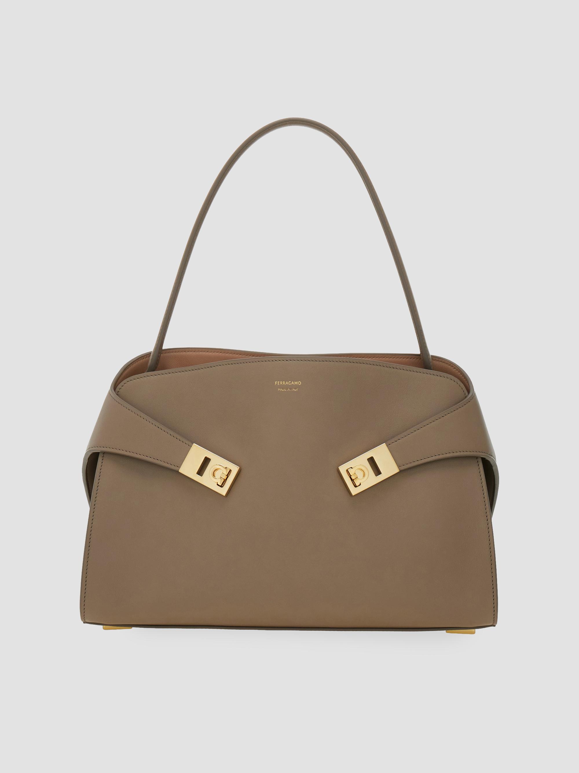 FERRAGAMO Women's Hug  Gancini Leather Shoulder Bag - Warm Taupe | Thumbnail 8