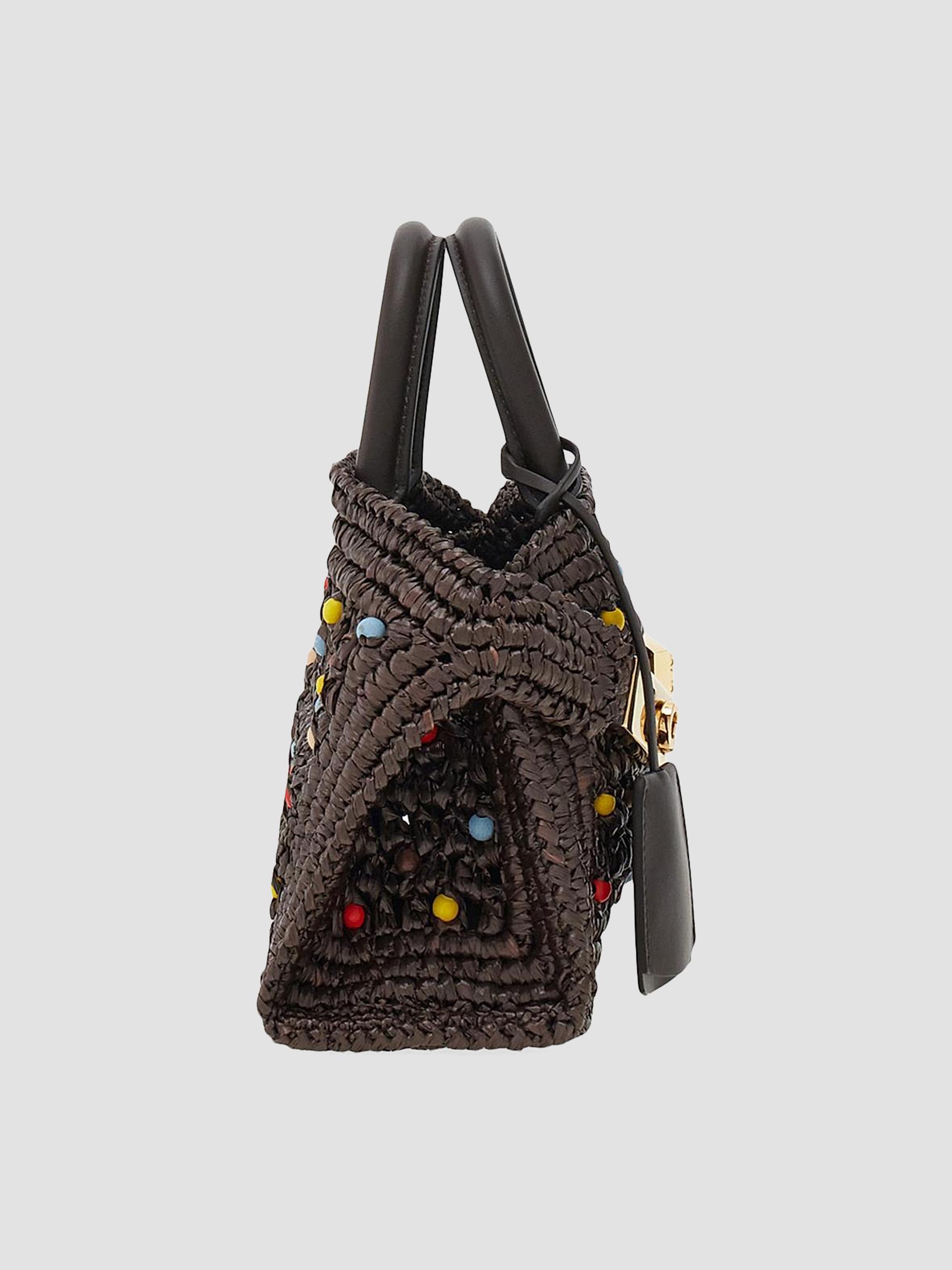 FERRAGAMO Women's Hug Mini Raffia & Leather Top Handle Bag - Moro Multicolor | Thumbnail 2