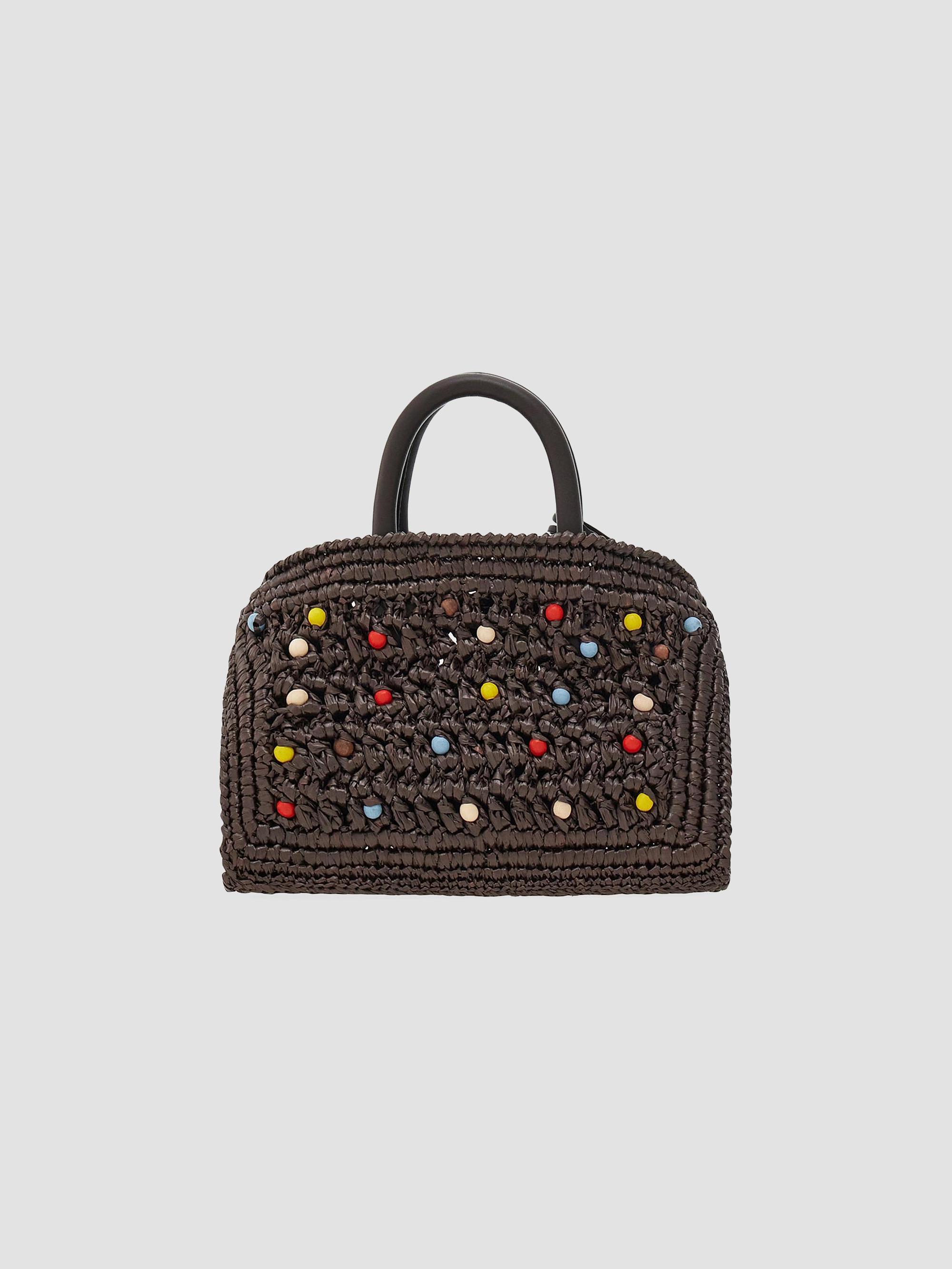 FERRAGAMO Women's Hug Mini Raffia & Leather Top Handle Bag - Moro Multicolor | Thumbnail 3