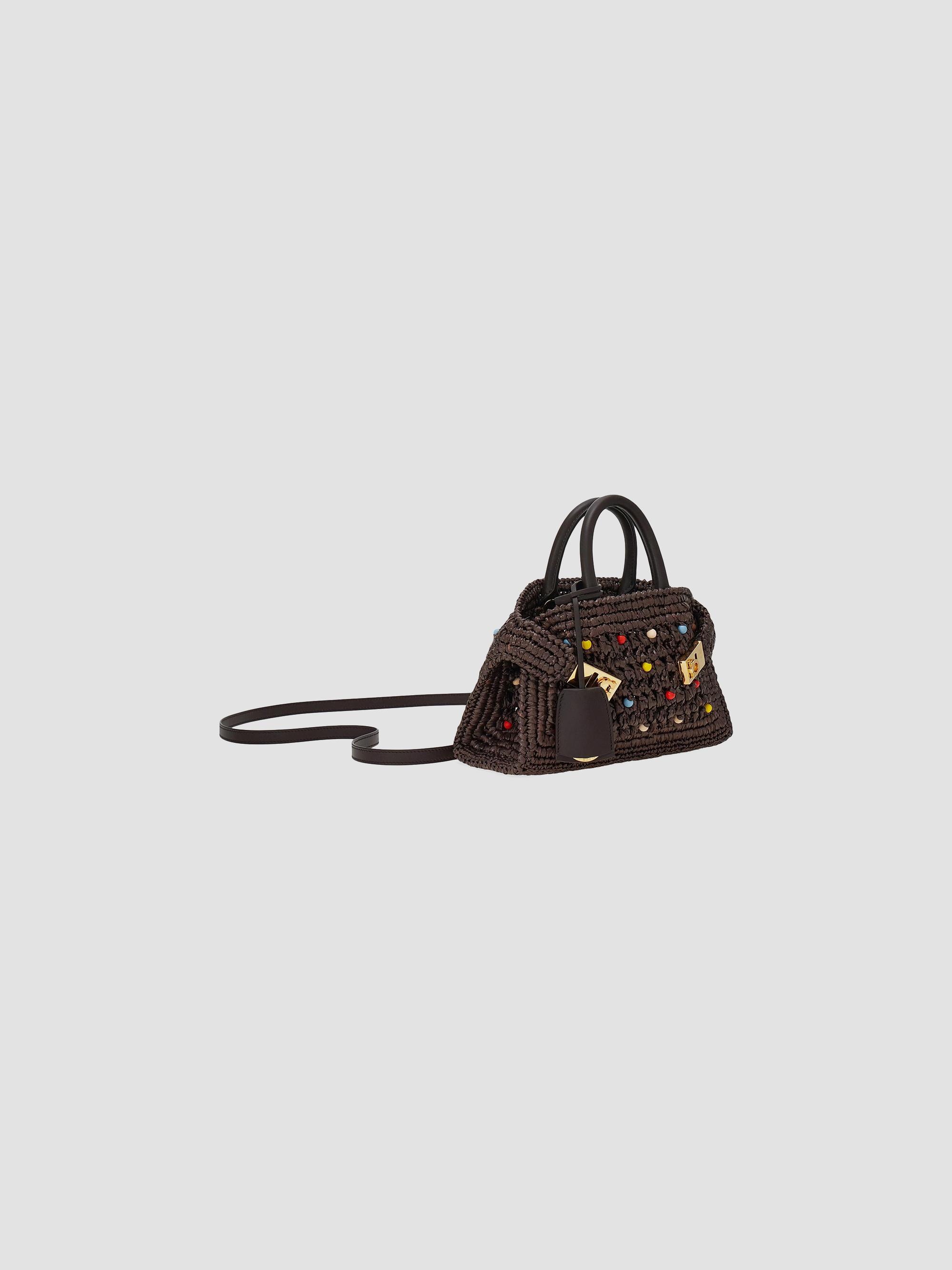 FERRAGAMO Women's Hug Mini Raffia & Leather Top Handle Bag - Moro Multicolor | Thumbnail 4