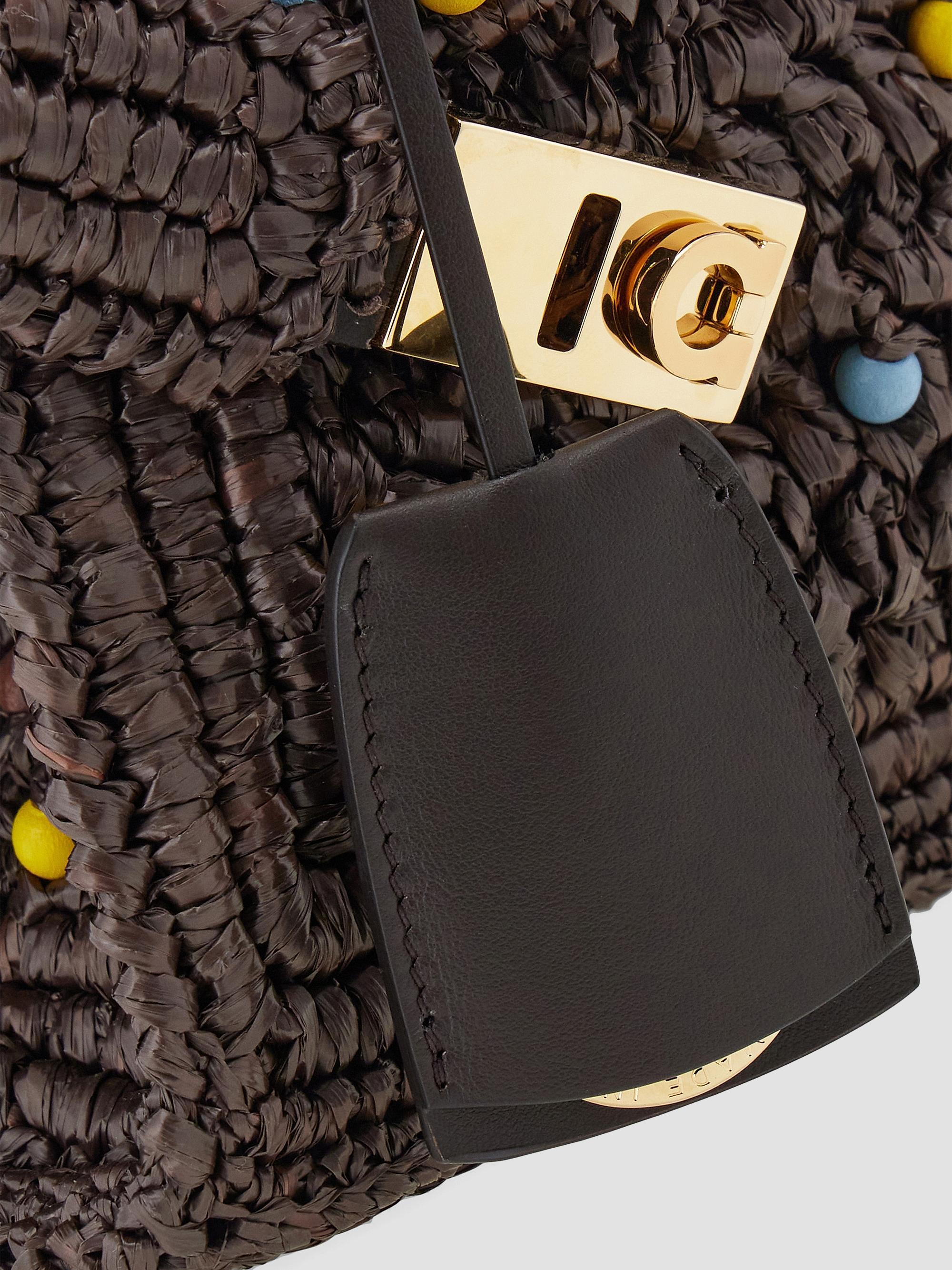 FERRAGAMO Women's Hug Mini Raffia & Leather Top Handle Bag - Moro Multicolor | Thumbnail 6