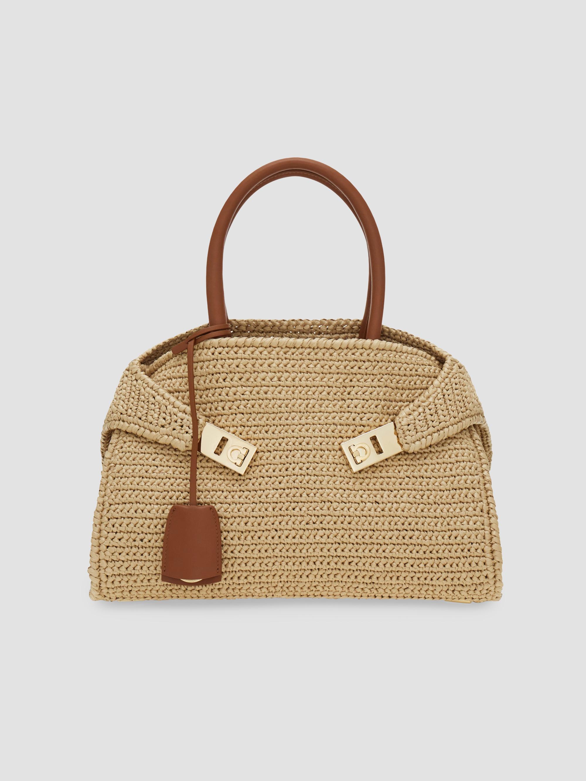 FERRAGAMO Studio Box Open-Weave Raffia Top-Handle Bag | Saks Fifth