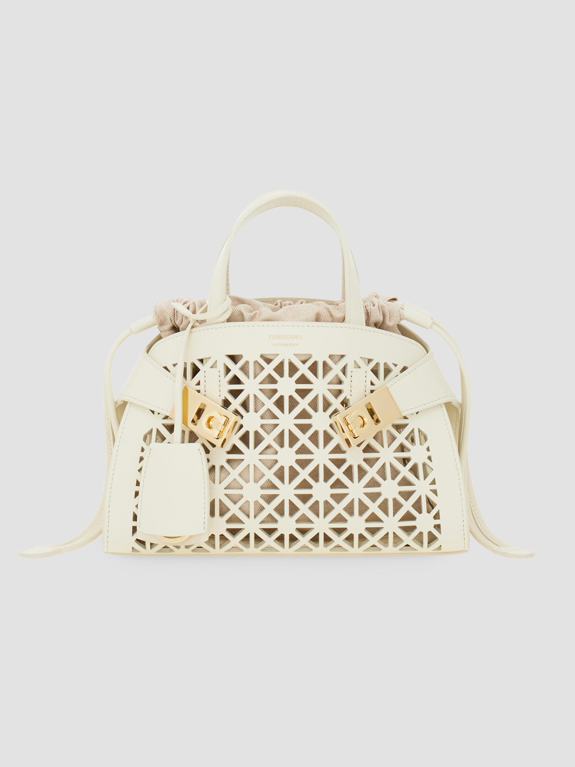 FERRAGAMO Women's Hug Mini Laser-Cut Leather Top Handle Bag - Mascarpone | Thumbnail 9