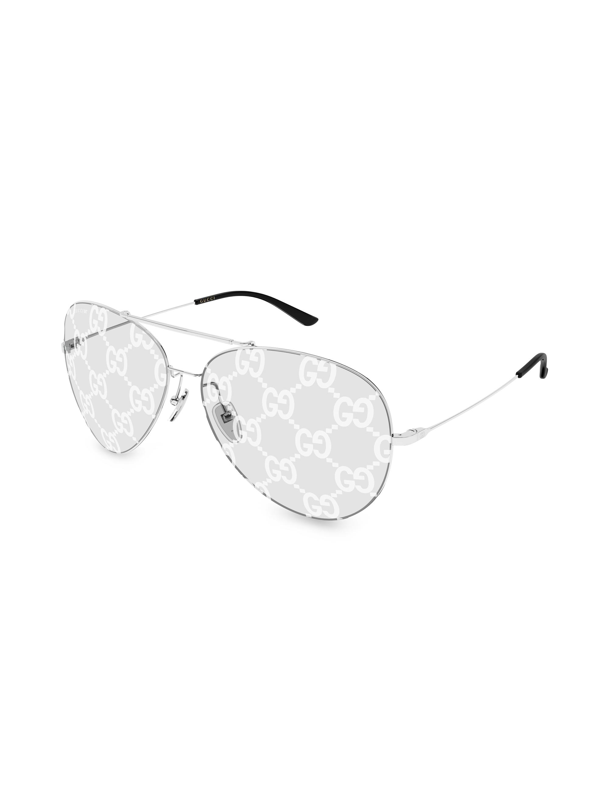 Gucci Women's Interlocking 65MM Logo Aviator Sunglasses - Silver Clear