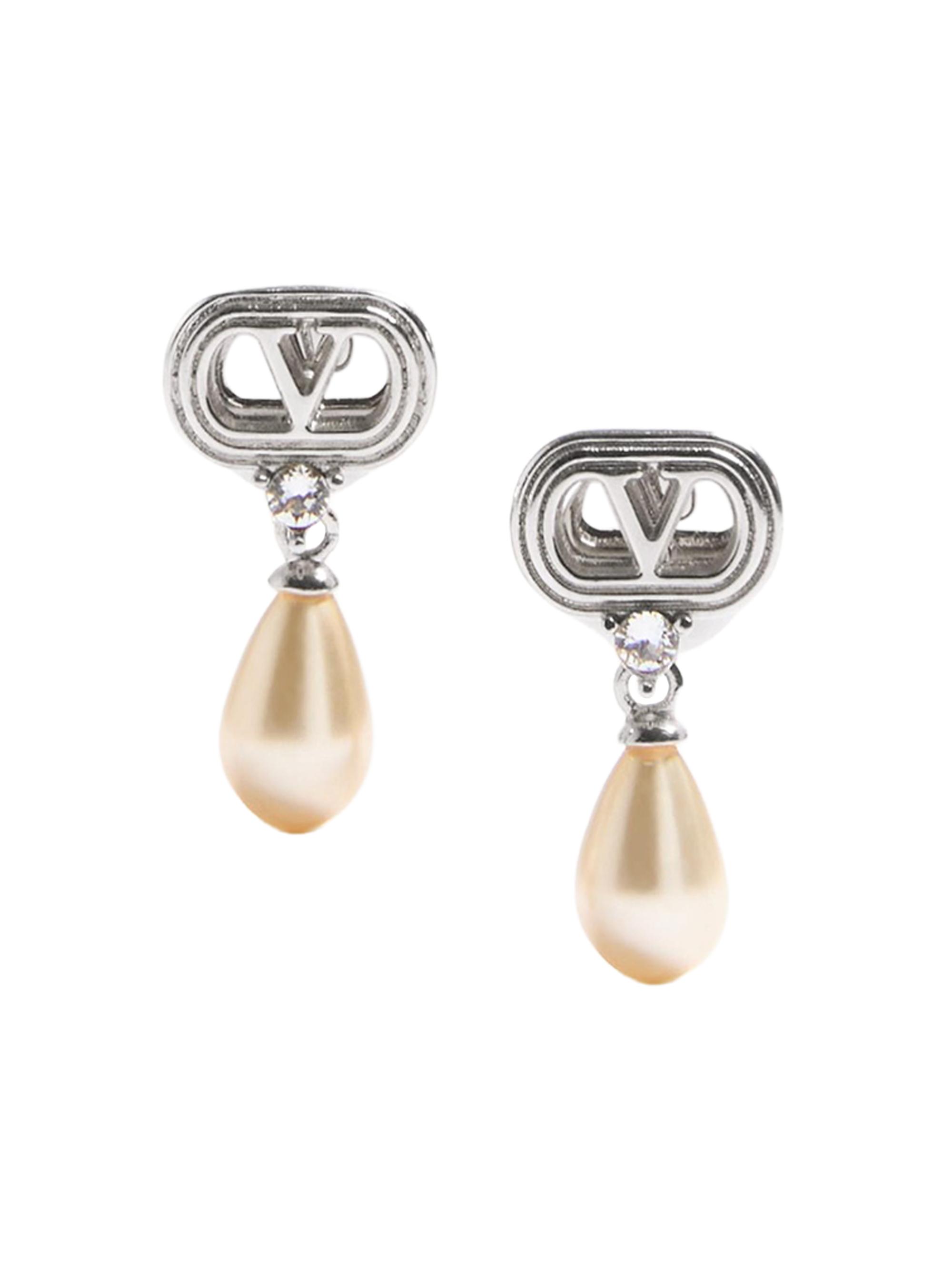 Valentino Garavani Women's Ovalette Earrings in Metal, Pearls and Swarovski Crystals - Rhodium
