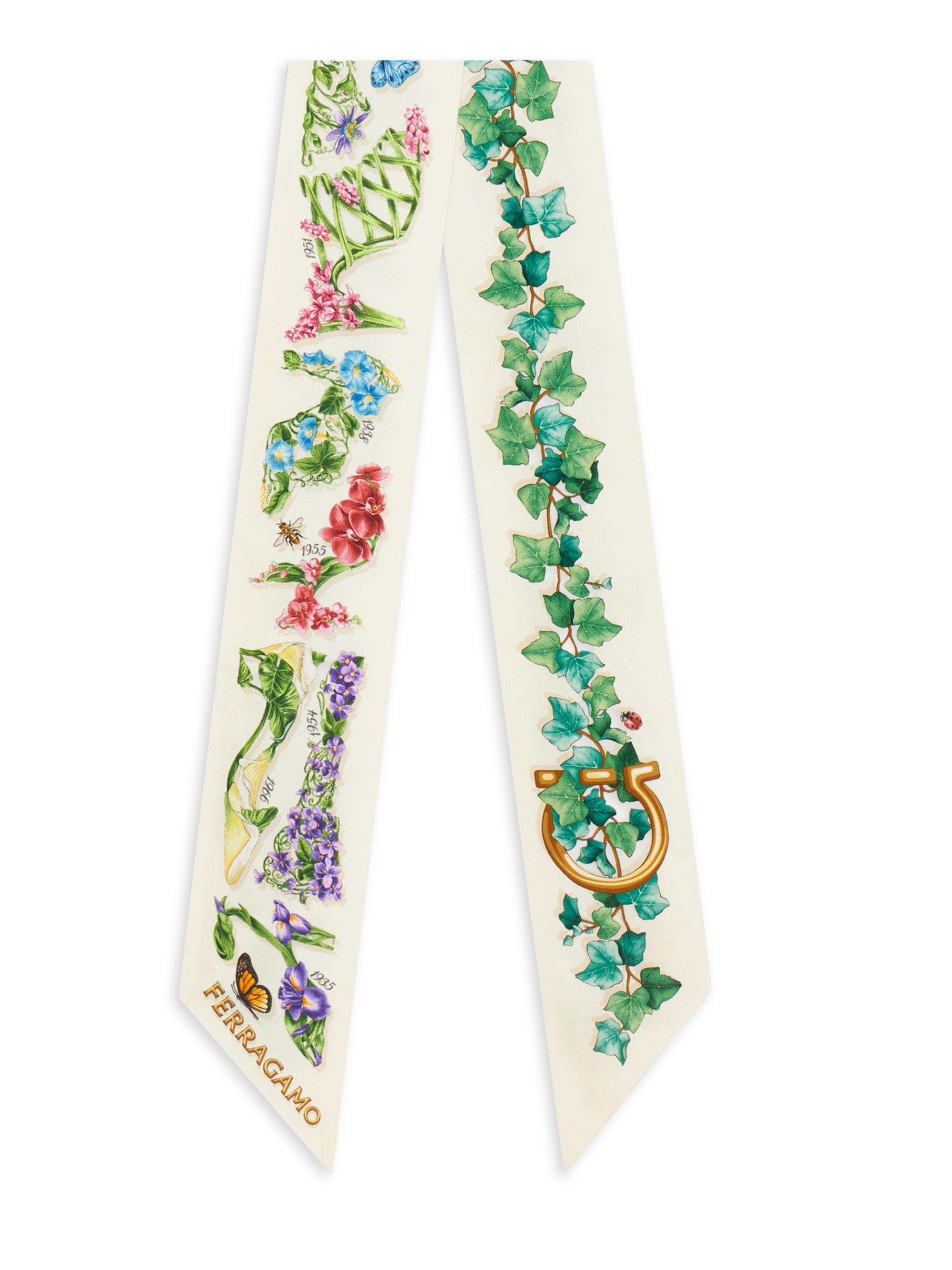 FERRAGAMO Women's Eden Floral Shoe Silk Scarf - Avorio Azzurro