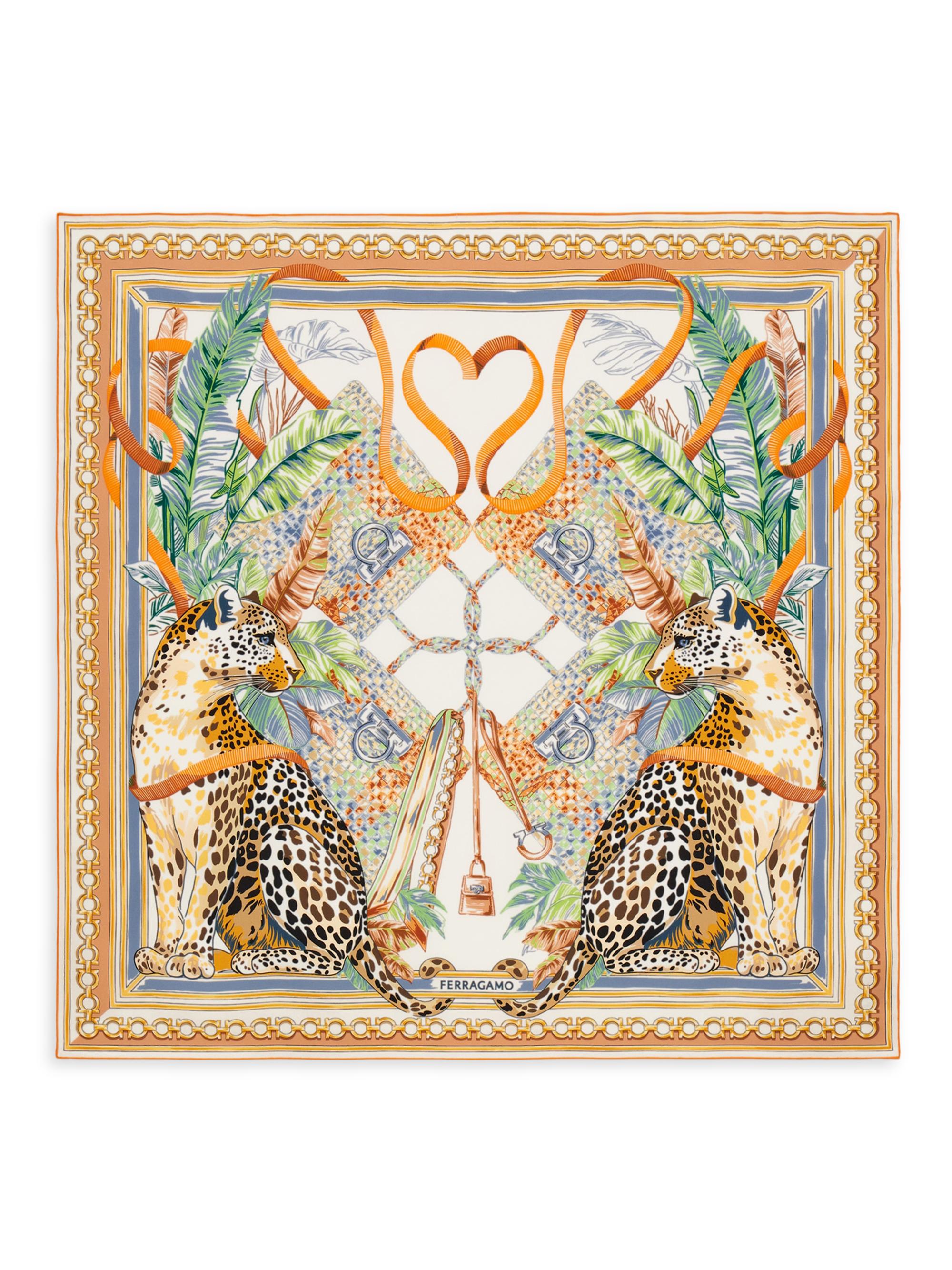 FERRAGAMO Women's Felindra Printed Silk Scarf - Avorio Arancio | Thumbnail 4
