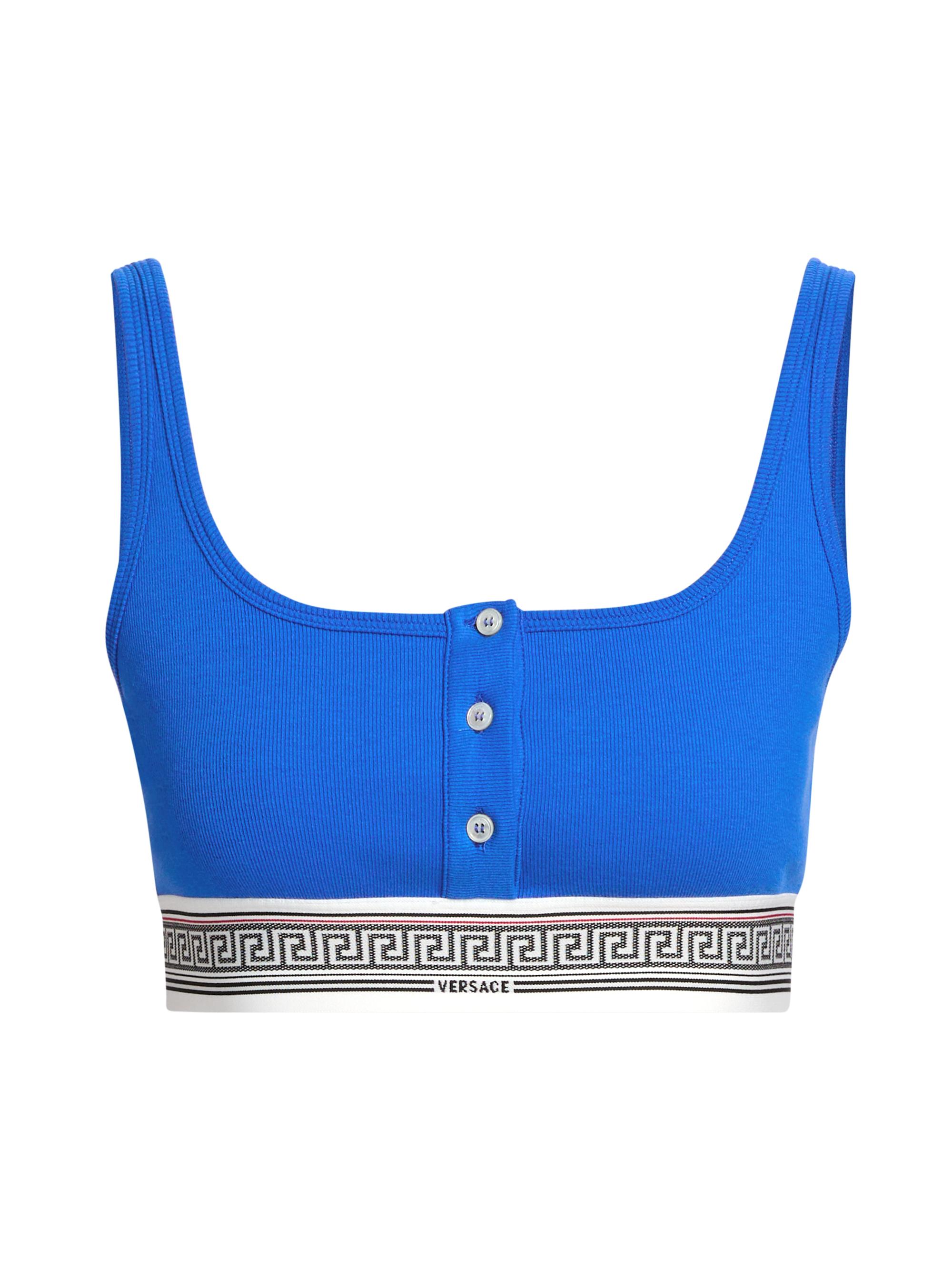 Versace Women's Ribbed Greca Bralette - Blue