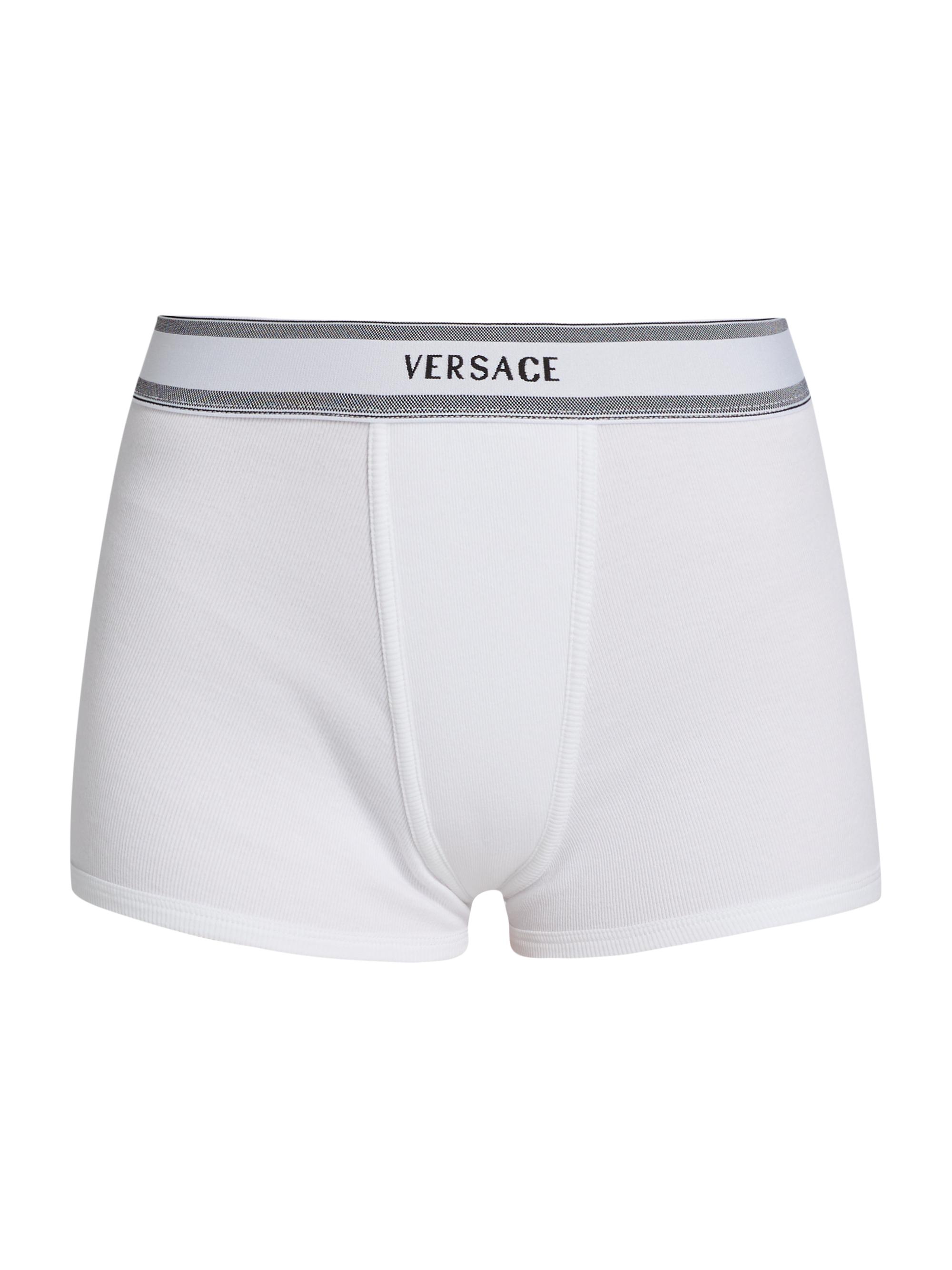 Versace Women's Cotton Rib-Knit Short Trunks - White
