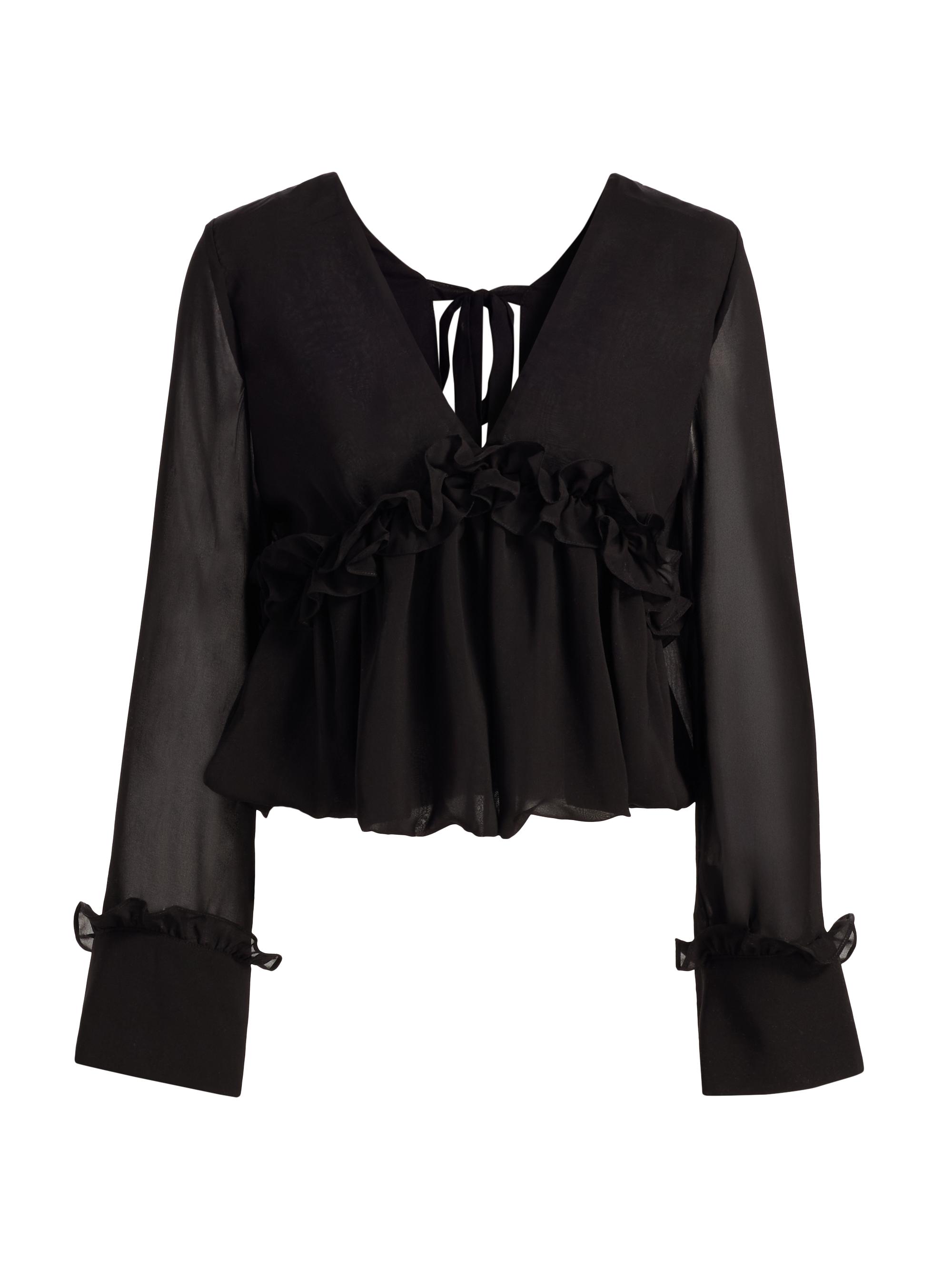 Kika Vargas Women's Cynthi Ruffled-Trim Semi-Sheer Blouse - Black