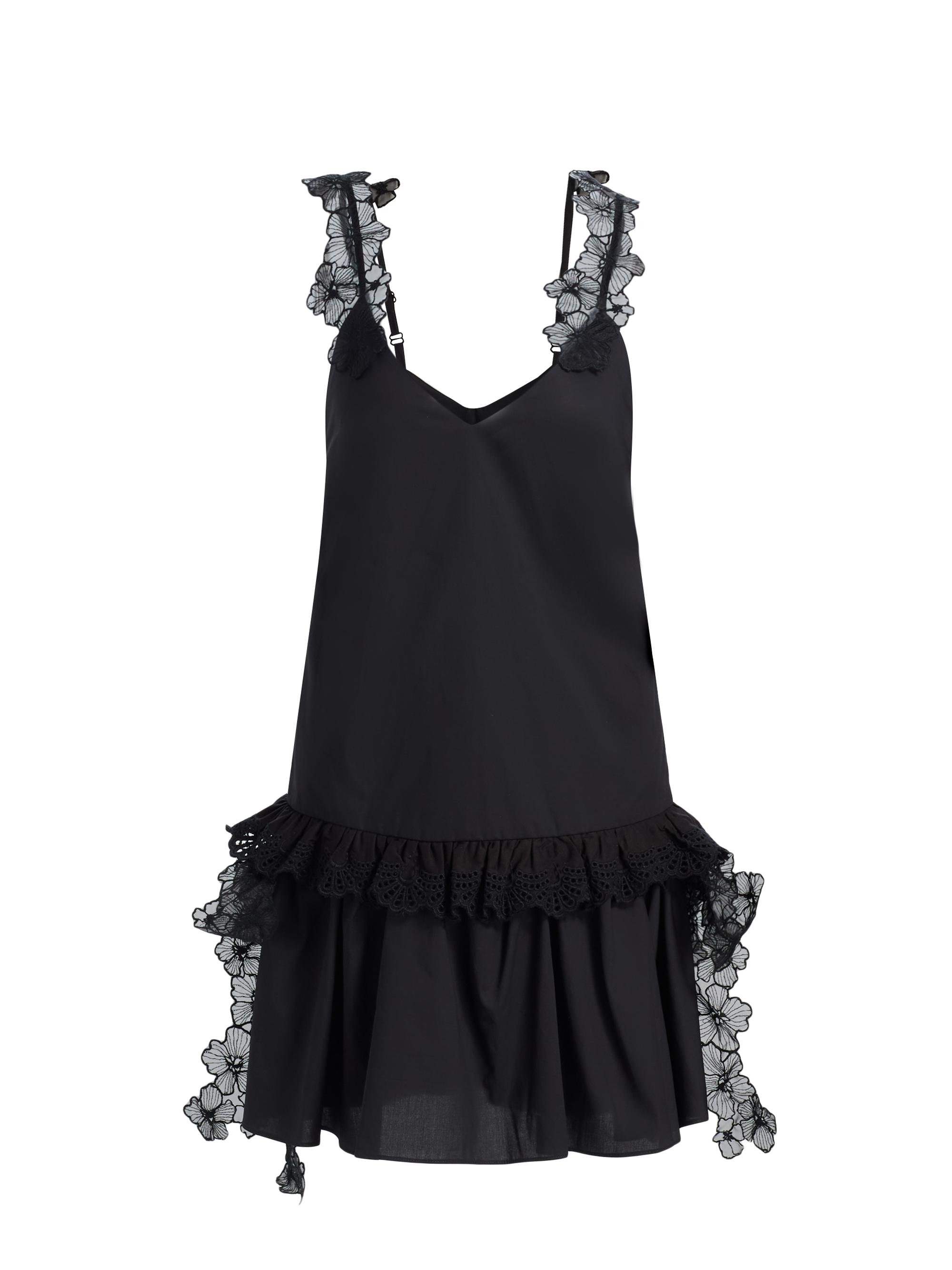 Kika Vargas Women's Coralie Lace-Trim Cotton Drop-Waist Minidress - Black