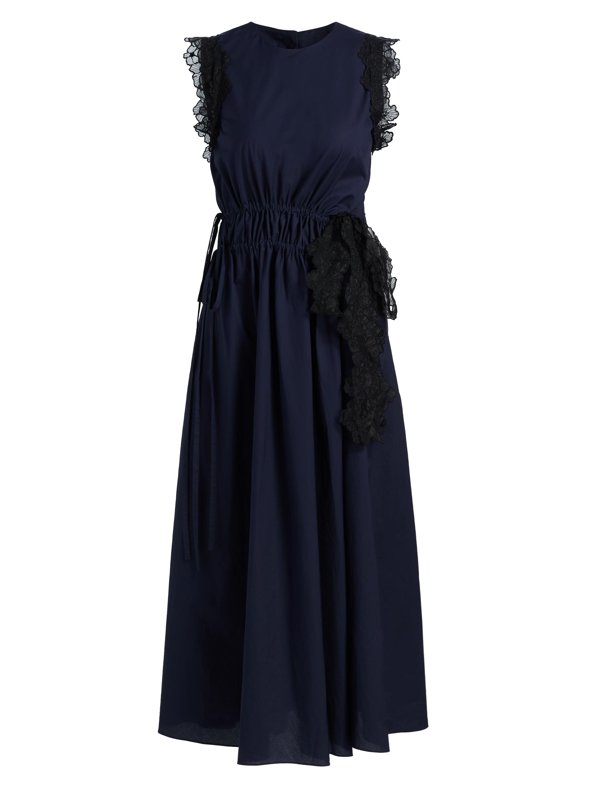 Kika Vargas Women's Hanna Lace-Trim Cotton A-Line Midi-Dress - Navy