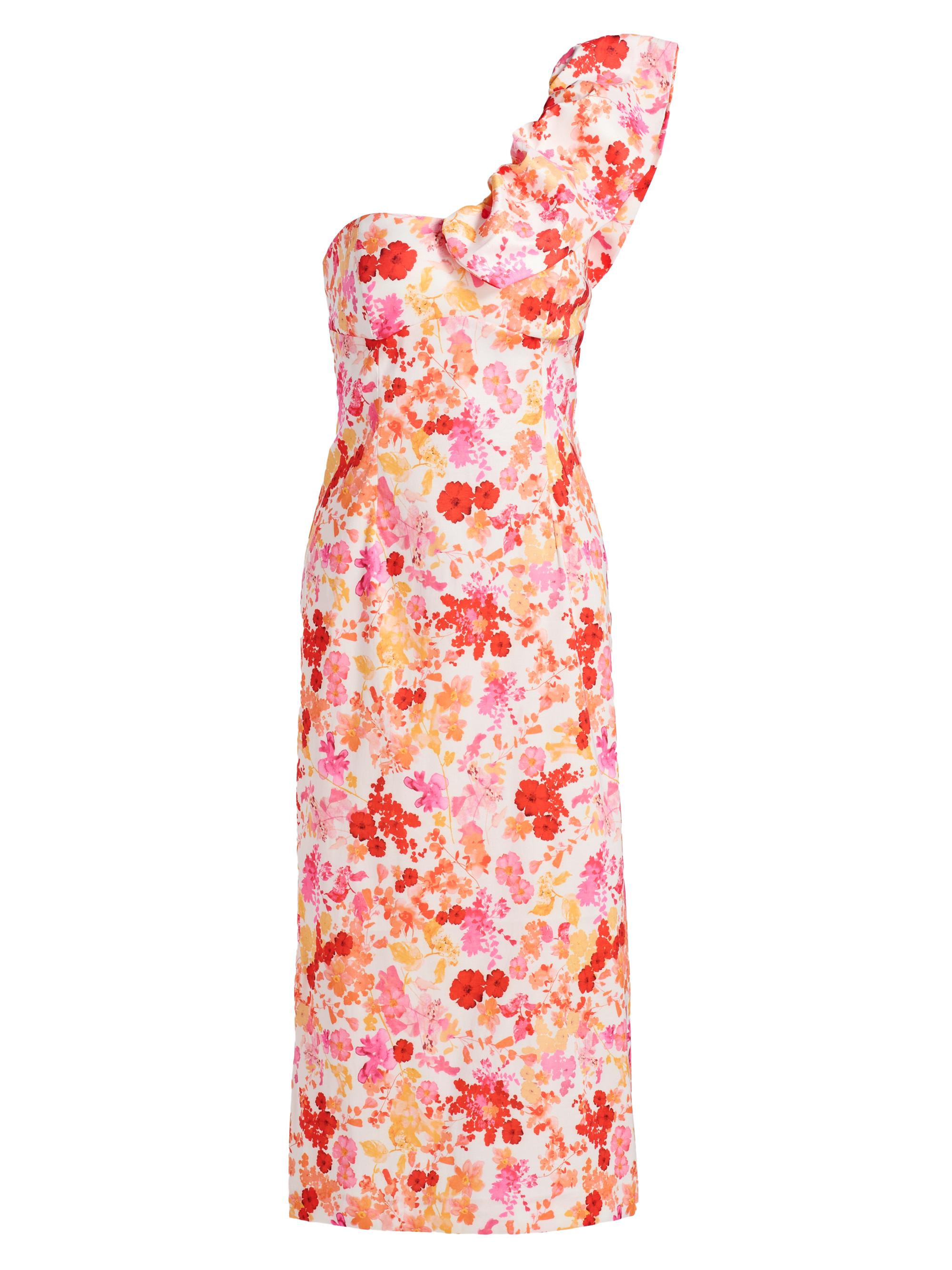Kika Vargas Women's Lucy Poppy One-Shoulder Midi-Dress - Coral