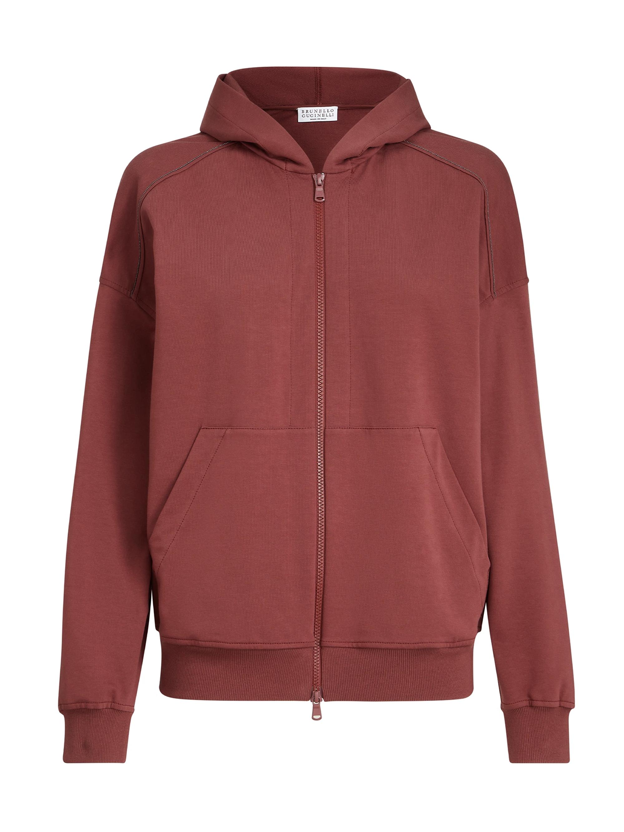Brunello Cucinelli Women's Stretch Cotton Lightweight French Terry Hooded Sweatshirt - Red | Thumbnail 7