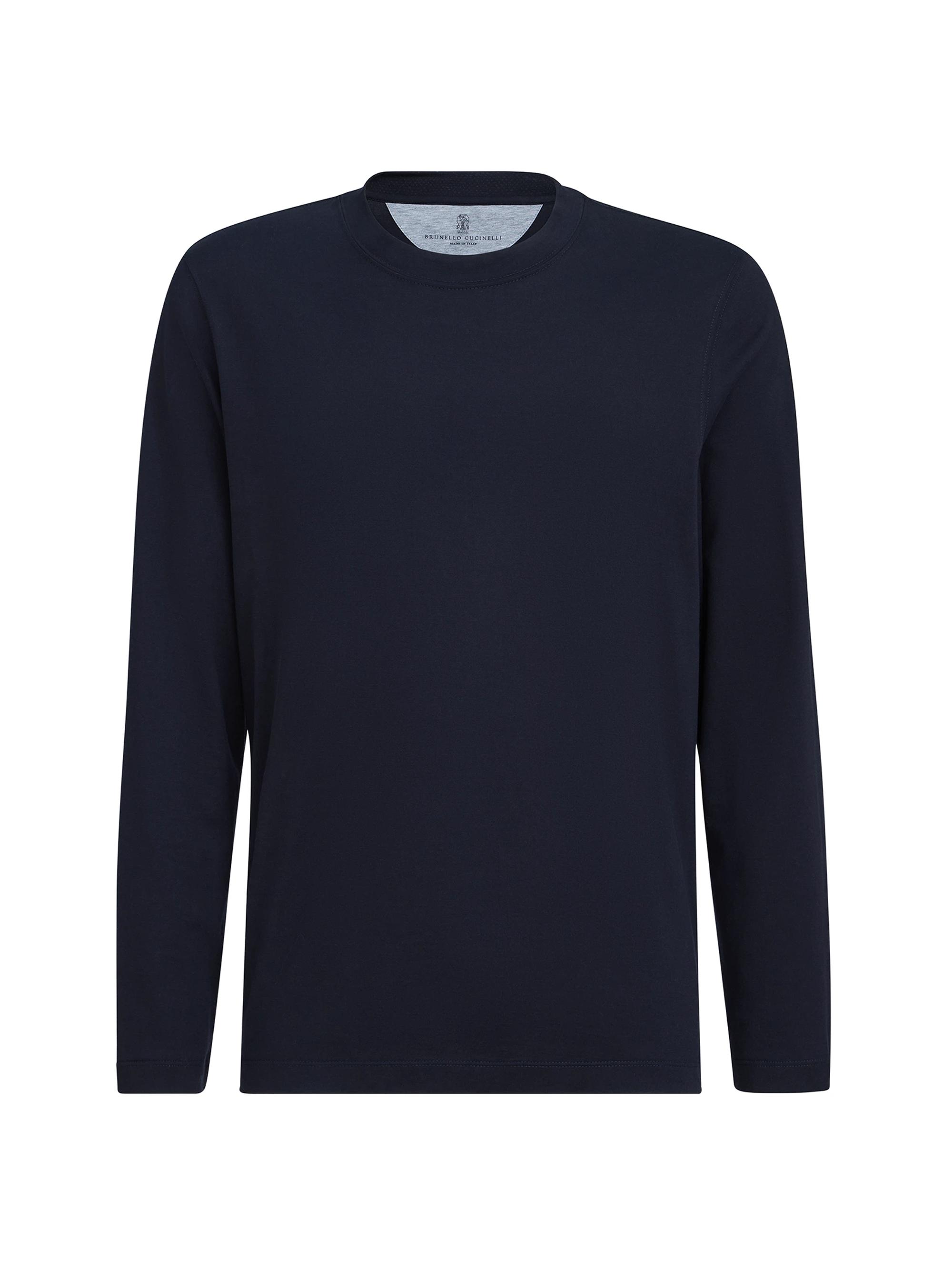 Brunello Cucinelli Men's Cotton Jersey Long Sleeve Crew Neck T-Shirt - Navy Blue