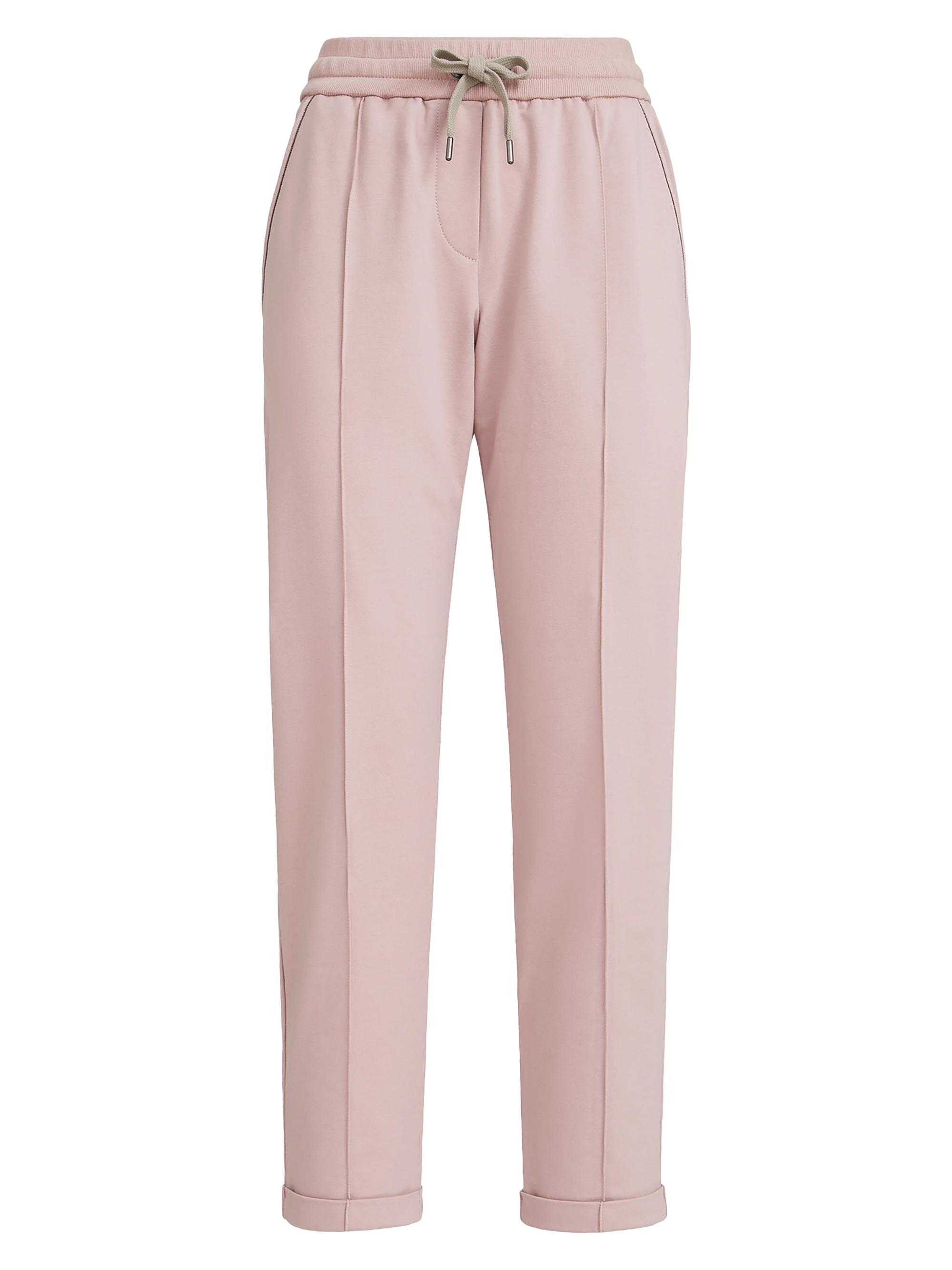 Brunello Cucinelli Women's Stretch Cotton Lightweight French Terry Track Trousers with Monili - Pink | Thumbnail 7