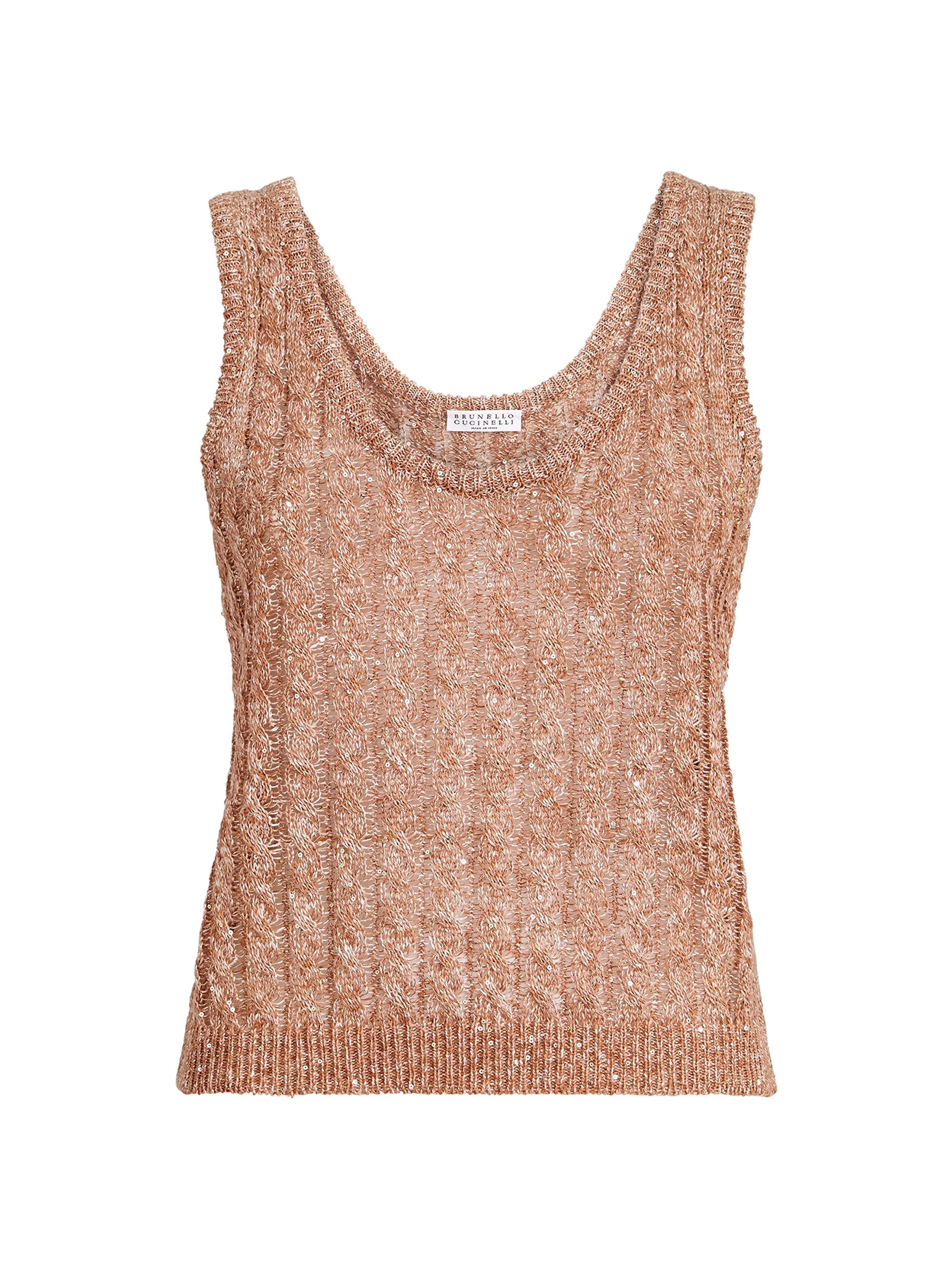 Brunello Cucinelli Women's Linen Dazzling Cable Openwork Knit Top - Brown