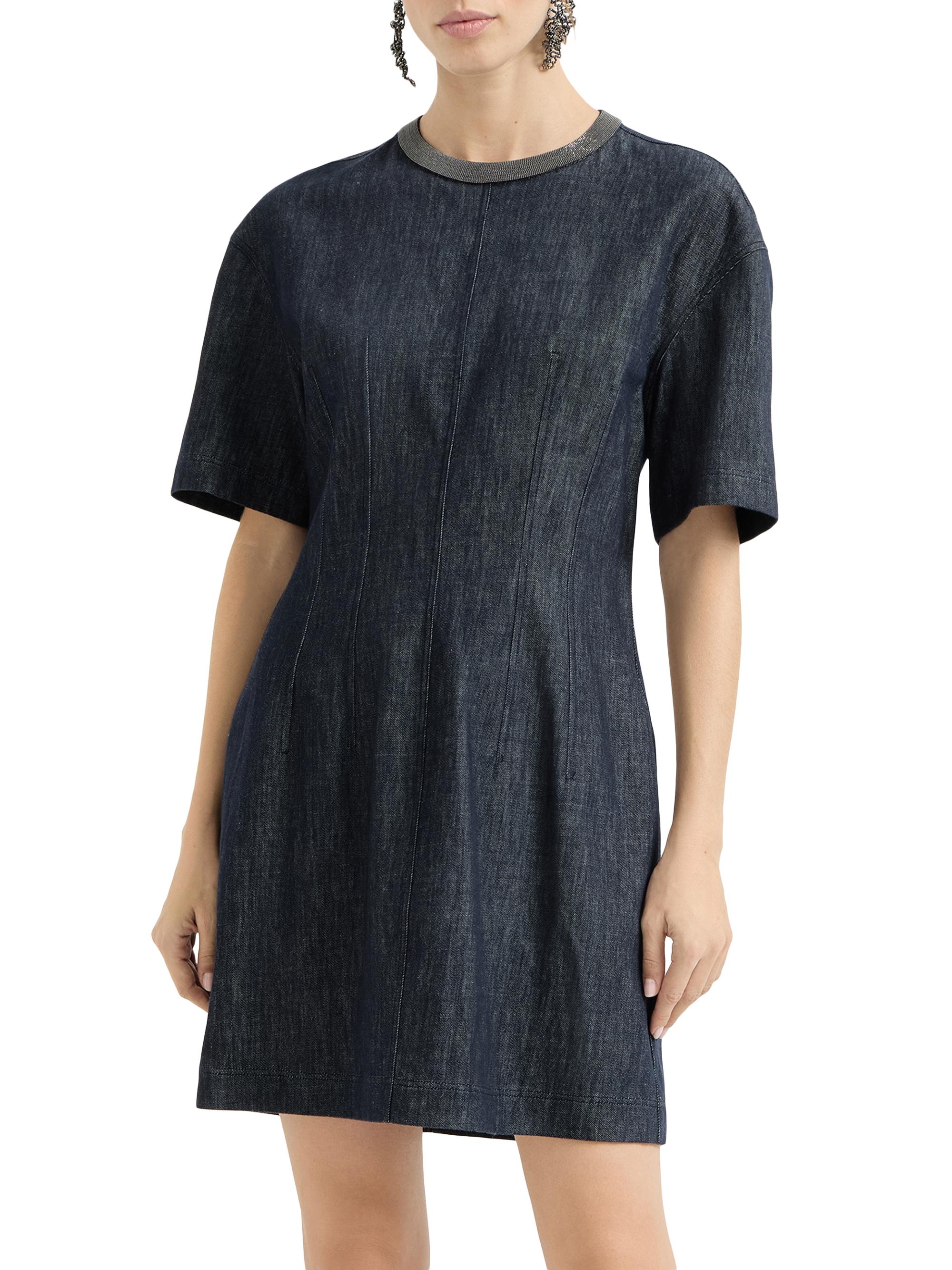 Brunello Cucinelli Cotton Denim Effect Twill T-Shirt Dress wit...