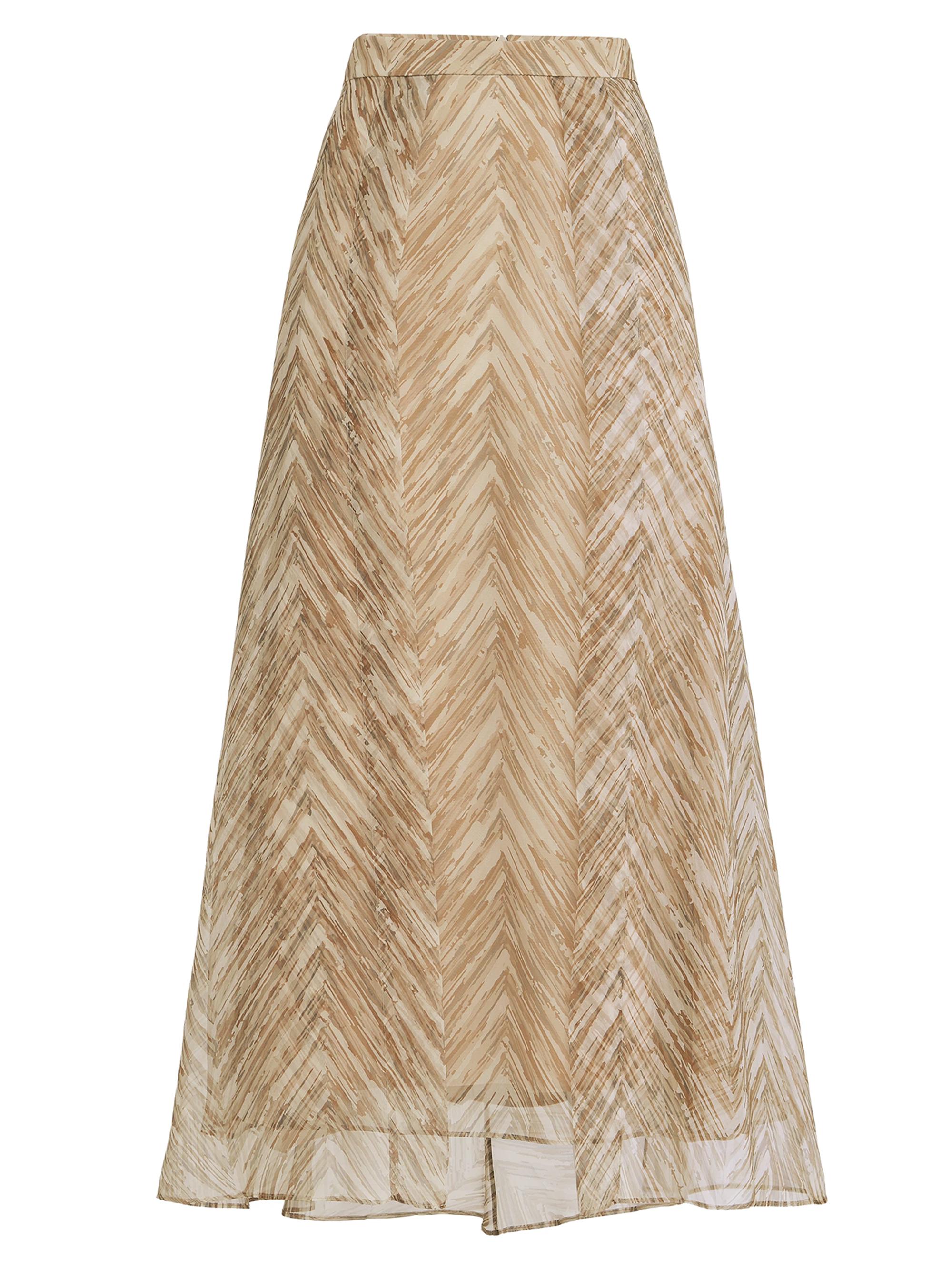 Brunello Cucinelli Women's Silk Chevron Print Organza Paneled Circle Skirt - Beige
