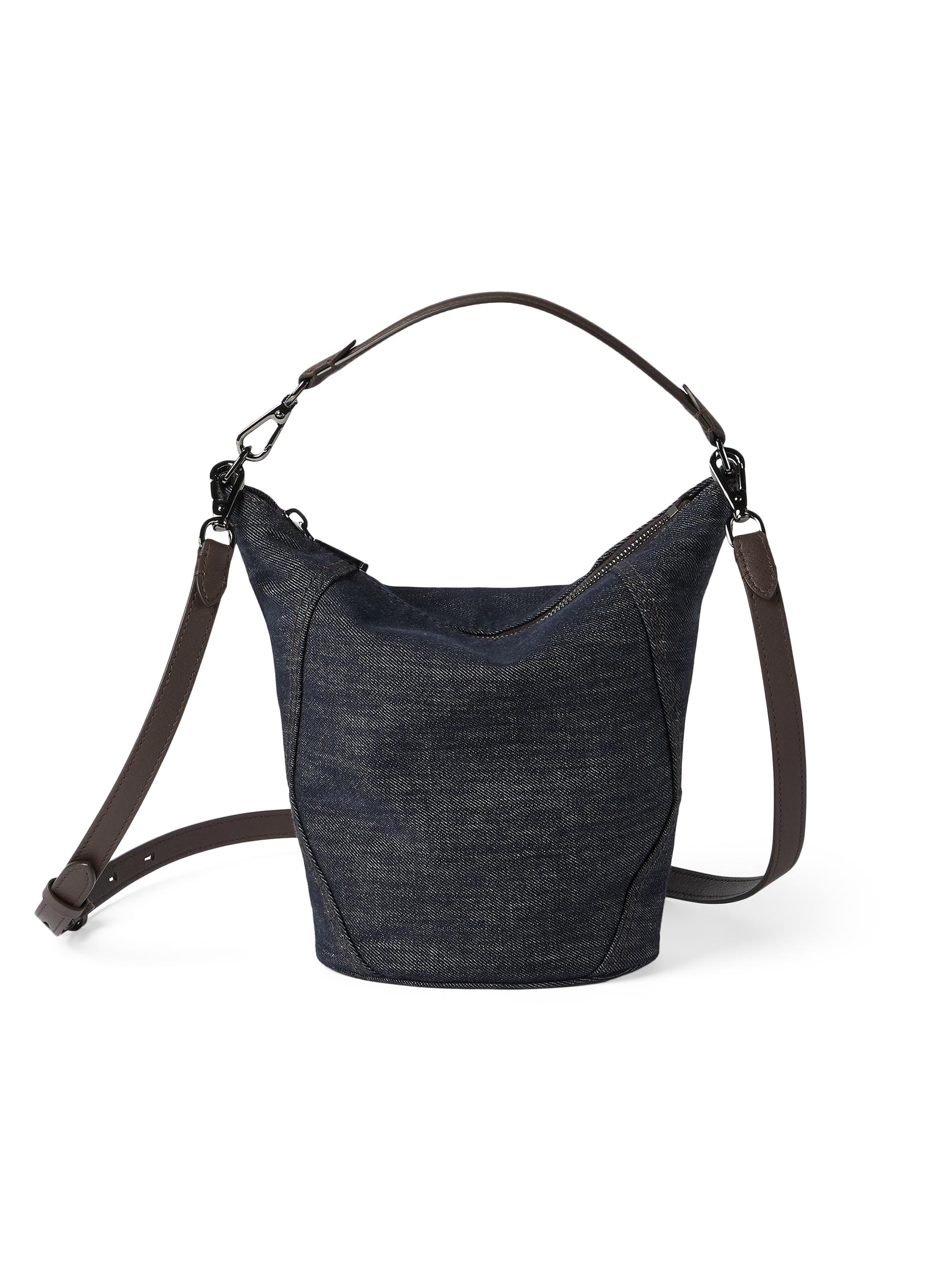 Brunello Cucinelli Women's Duo  Bucket Bag in Cotton Denim Effect Twill with Monili - Blue