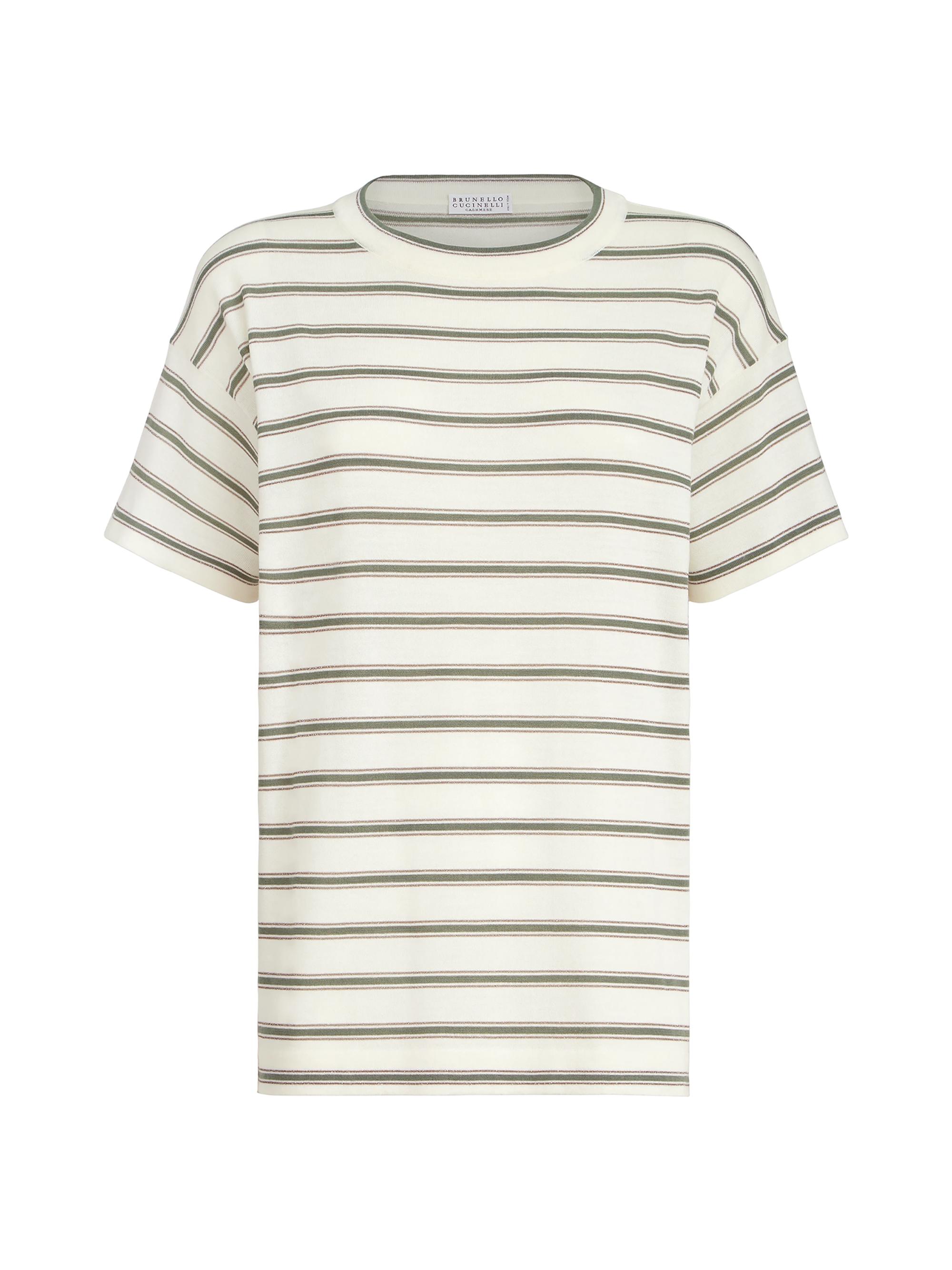 Brunello Cucinelli Women's Virgin Wool & Cashmere Lightweight Sparkling Stripe Knit T-Shirt - Panama