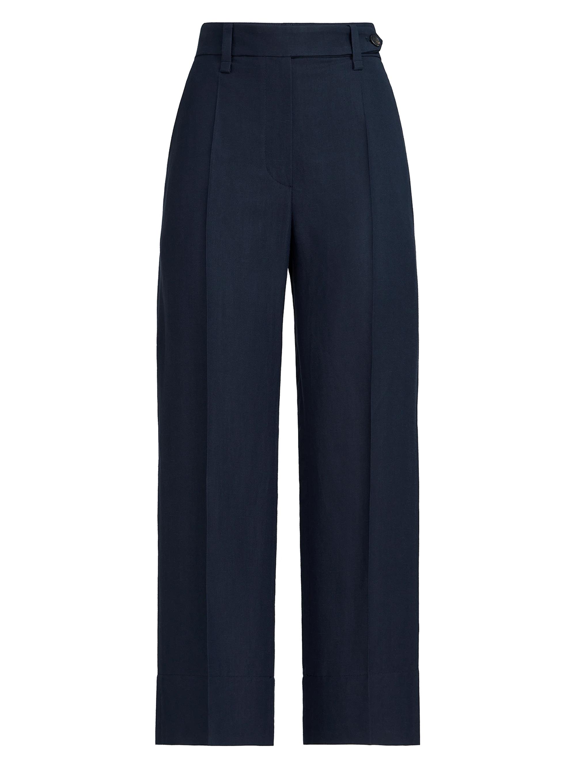 Brunello Cucinelli Women's Viscose and Linen Fluid Twill Cigarette Trousers with Monili - Blue
