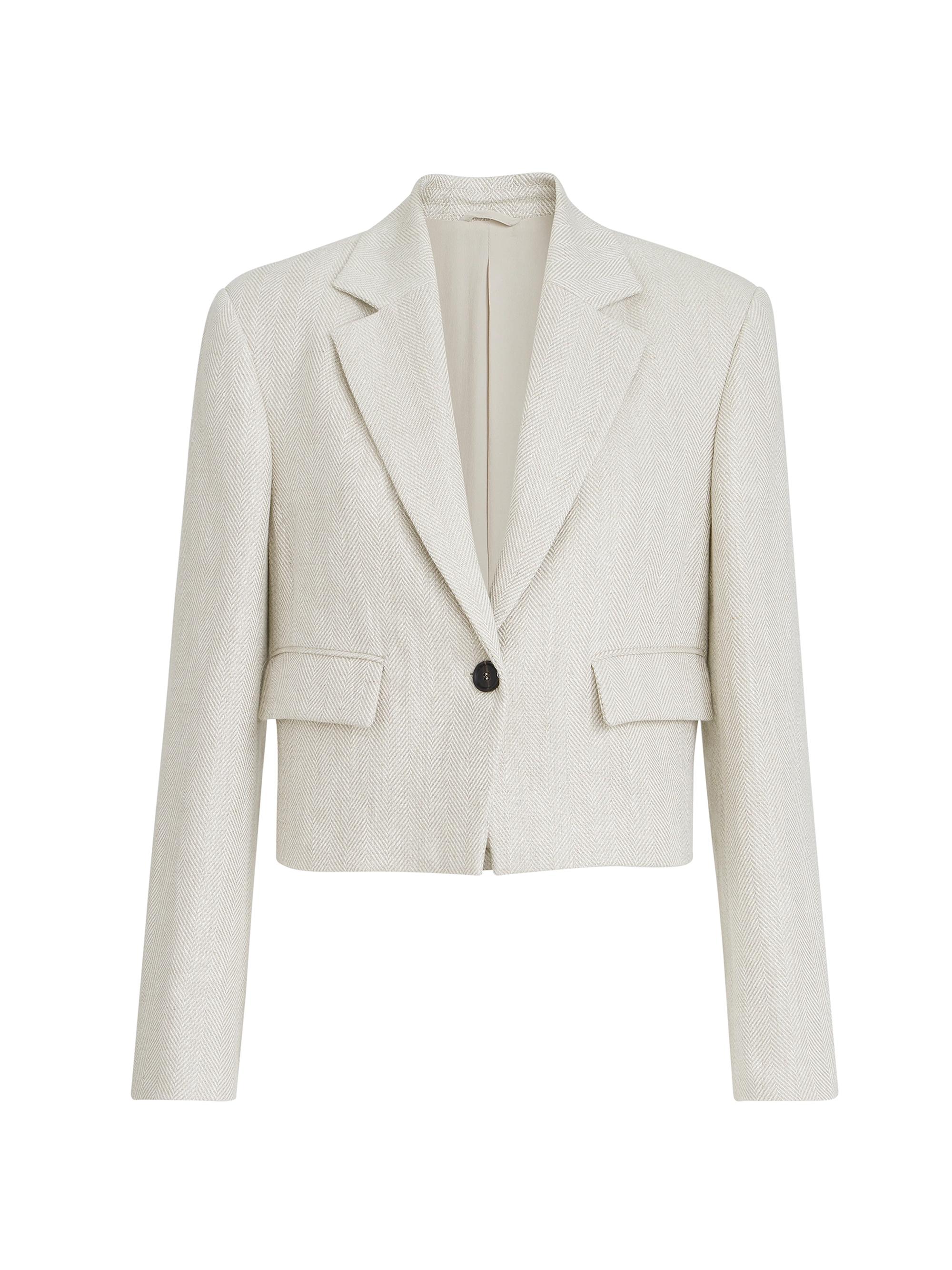 Brunello Cucinelli Women's Linen and Cotton Chevron Cropped Blazer with Monili - Beige