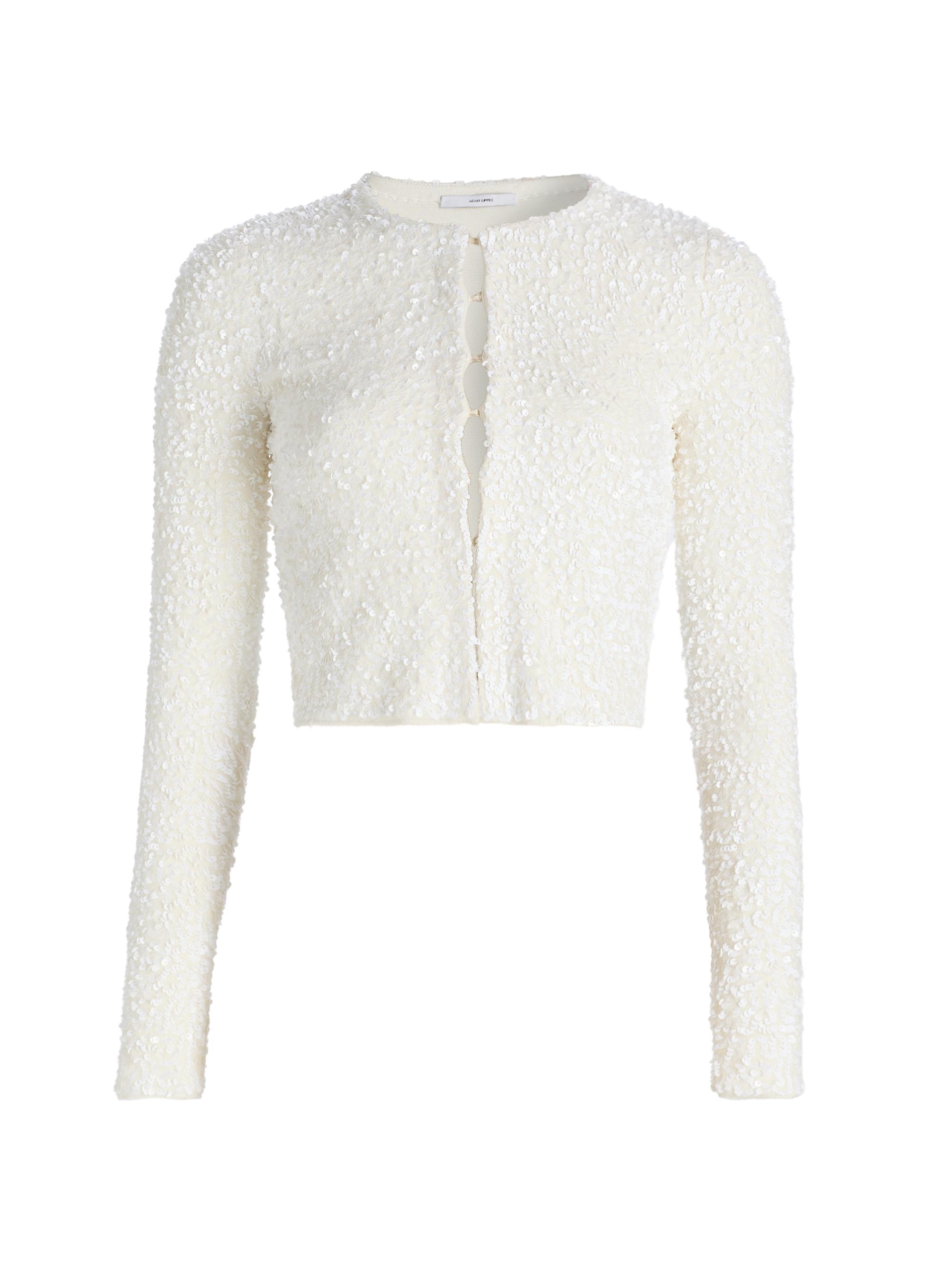 Adam Lippes Women's Raya Sequined Knit Crop Cardigan -