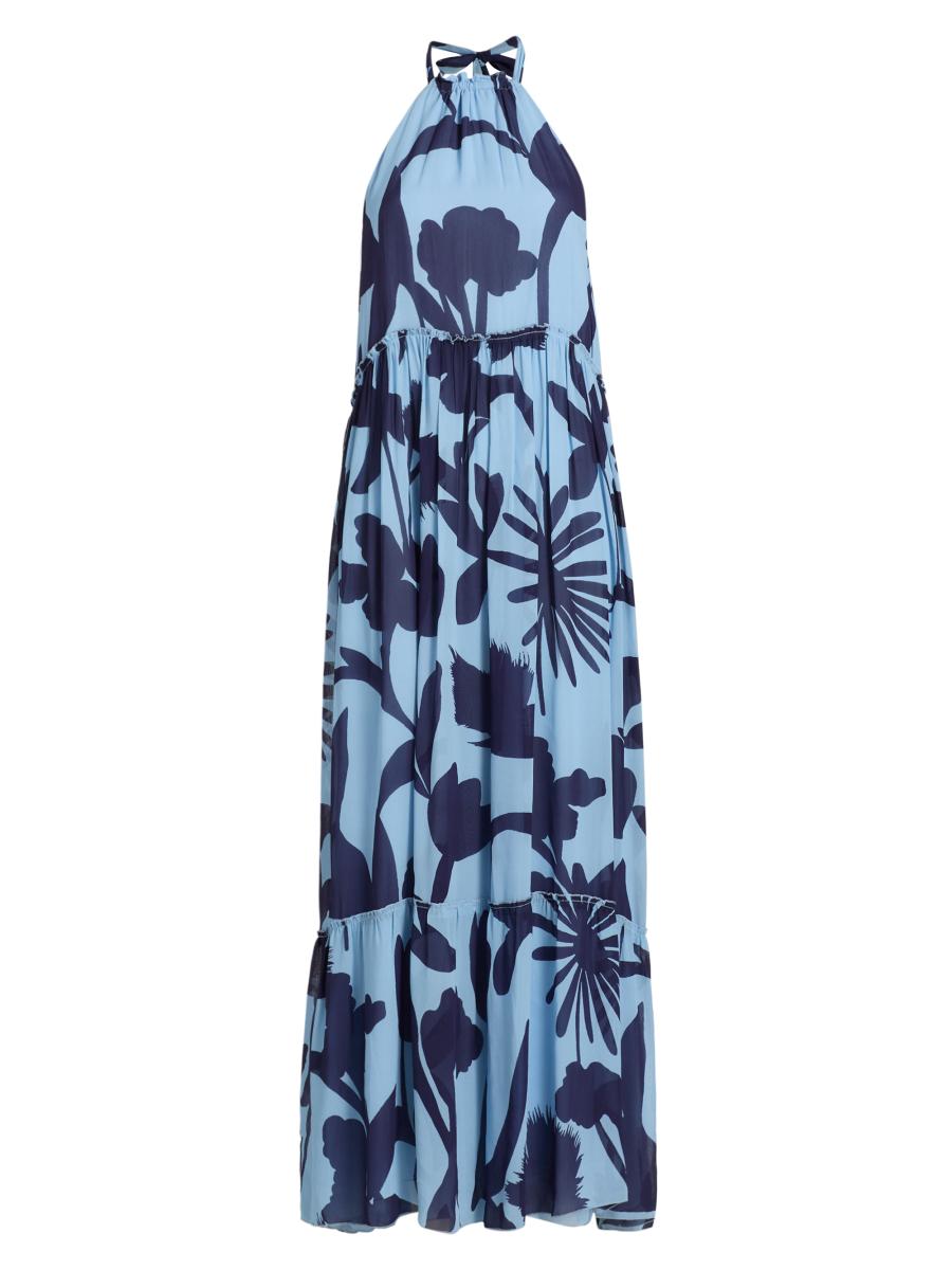 Eywasouls Malibu Women's Ayla Floral Chiffon Halterneck Maxi Dress In Powder Garden