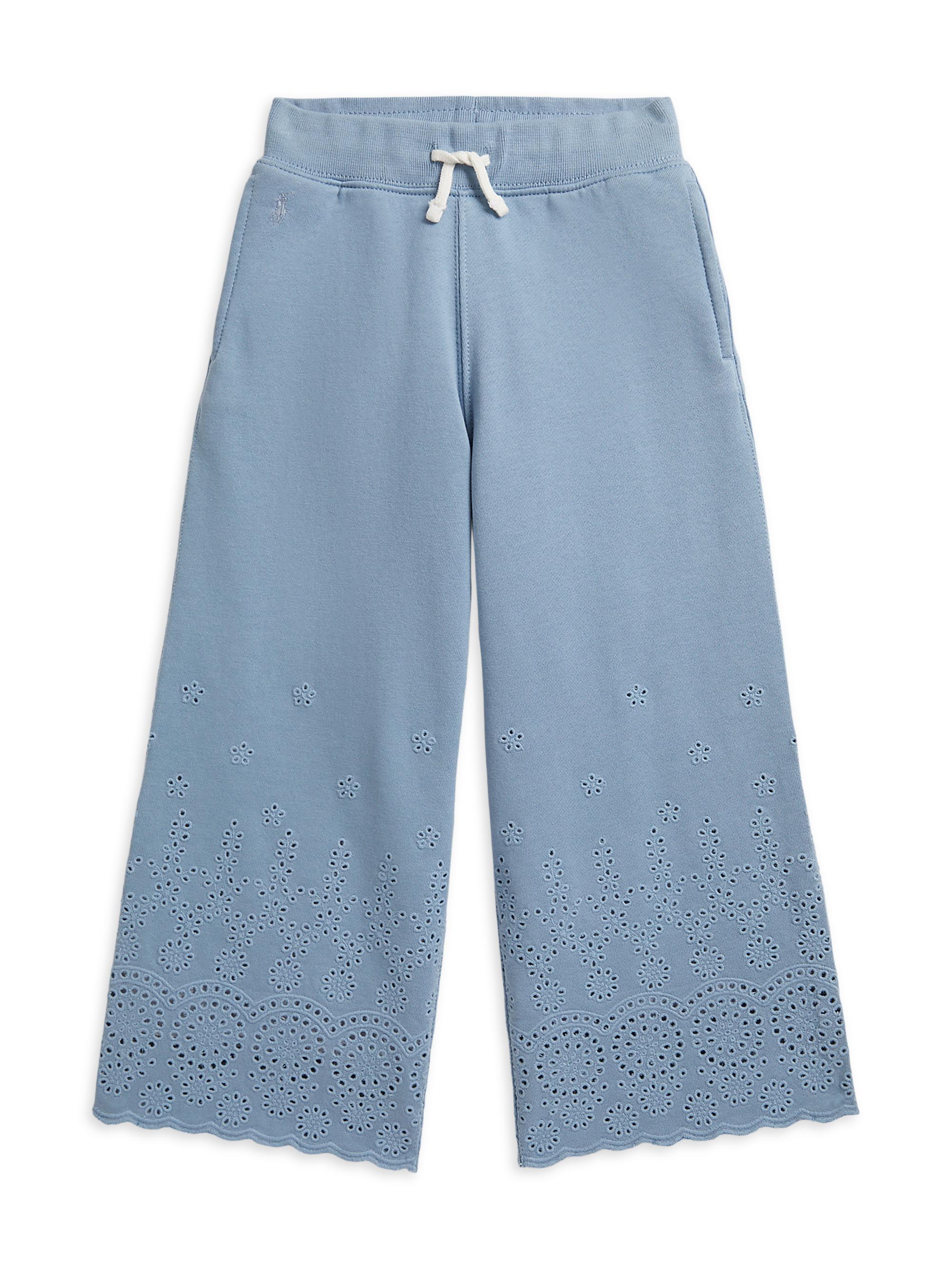 Polo Ralph Lauren Little Kid's & Kid's Eyelet Loopback Terry Wide-Leg Sweatpants - Vessel Blue