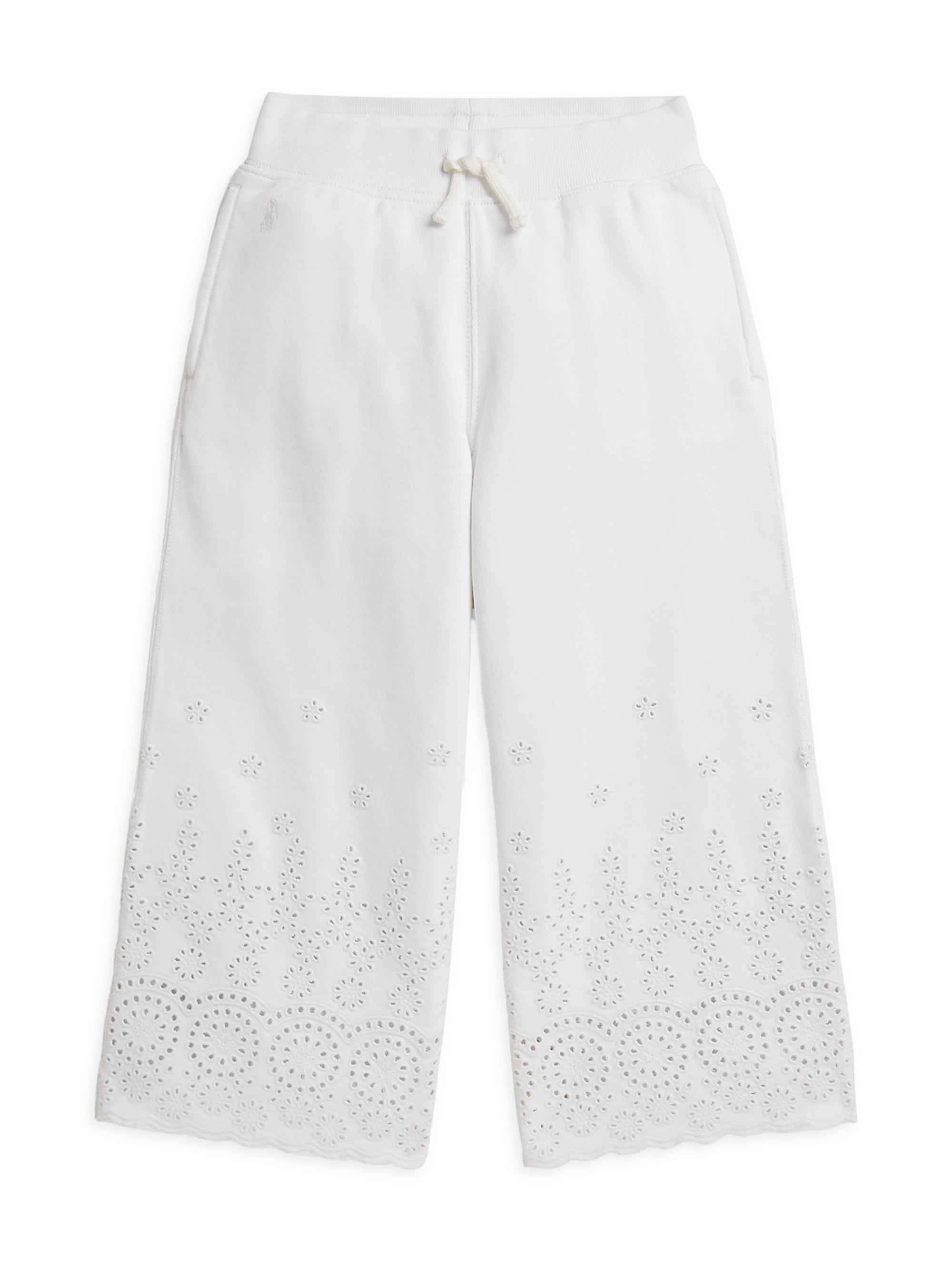 Polo Ralph Lauren Little Kid's & Kid's Eyelet Loopback Terry Wide-Leg Sweatpants - White