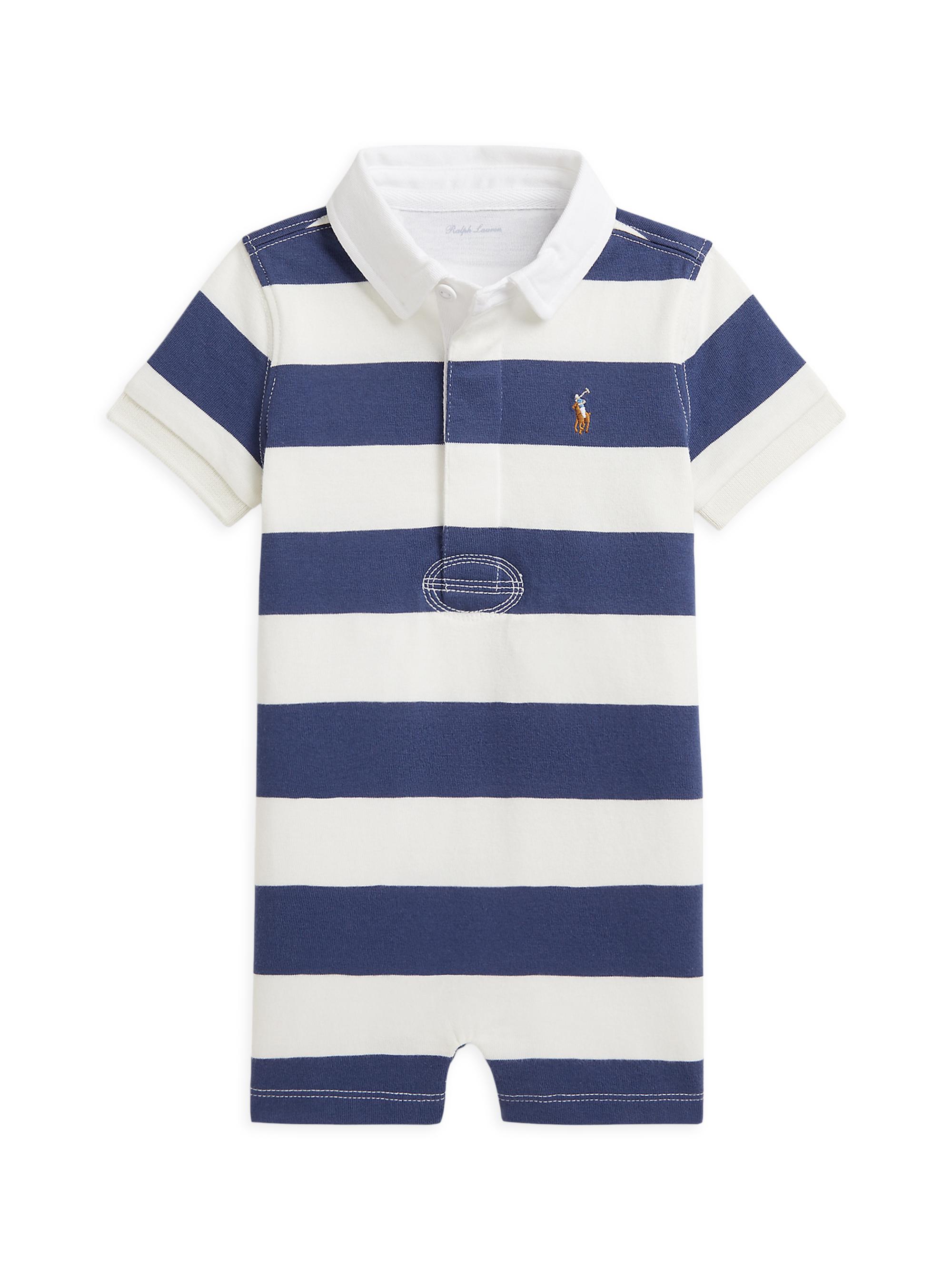 Polo Ralph Lauren Baby's Striped Cotton Rugby Jersey Shortall - Light Navy 9 Months