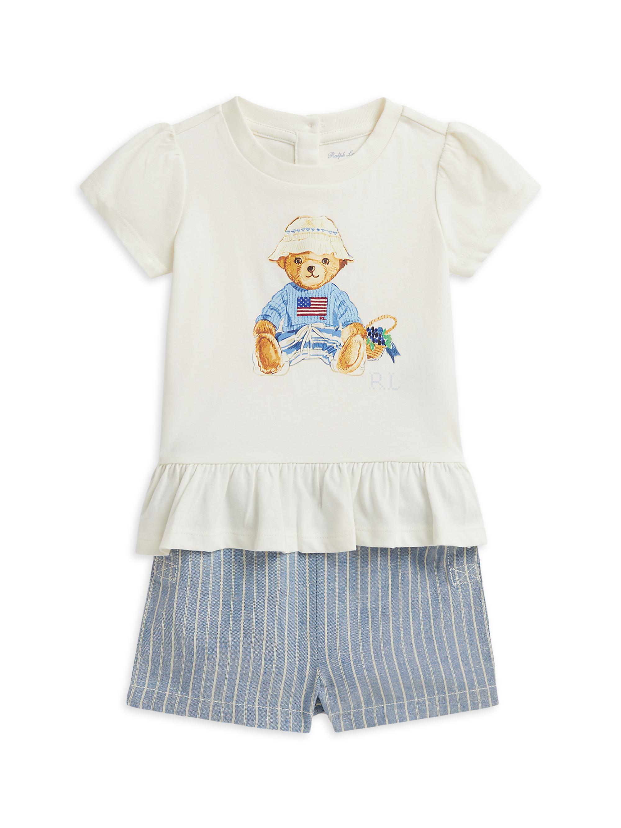 Polo Ralph Lauren Baby Girl's Polo T-Shirt & Linen Shorts Set - Deckwash White 9 Months