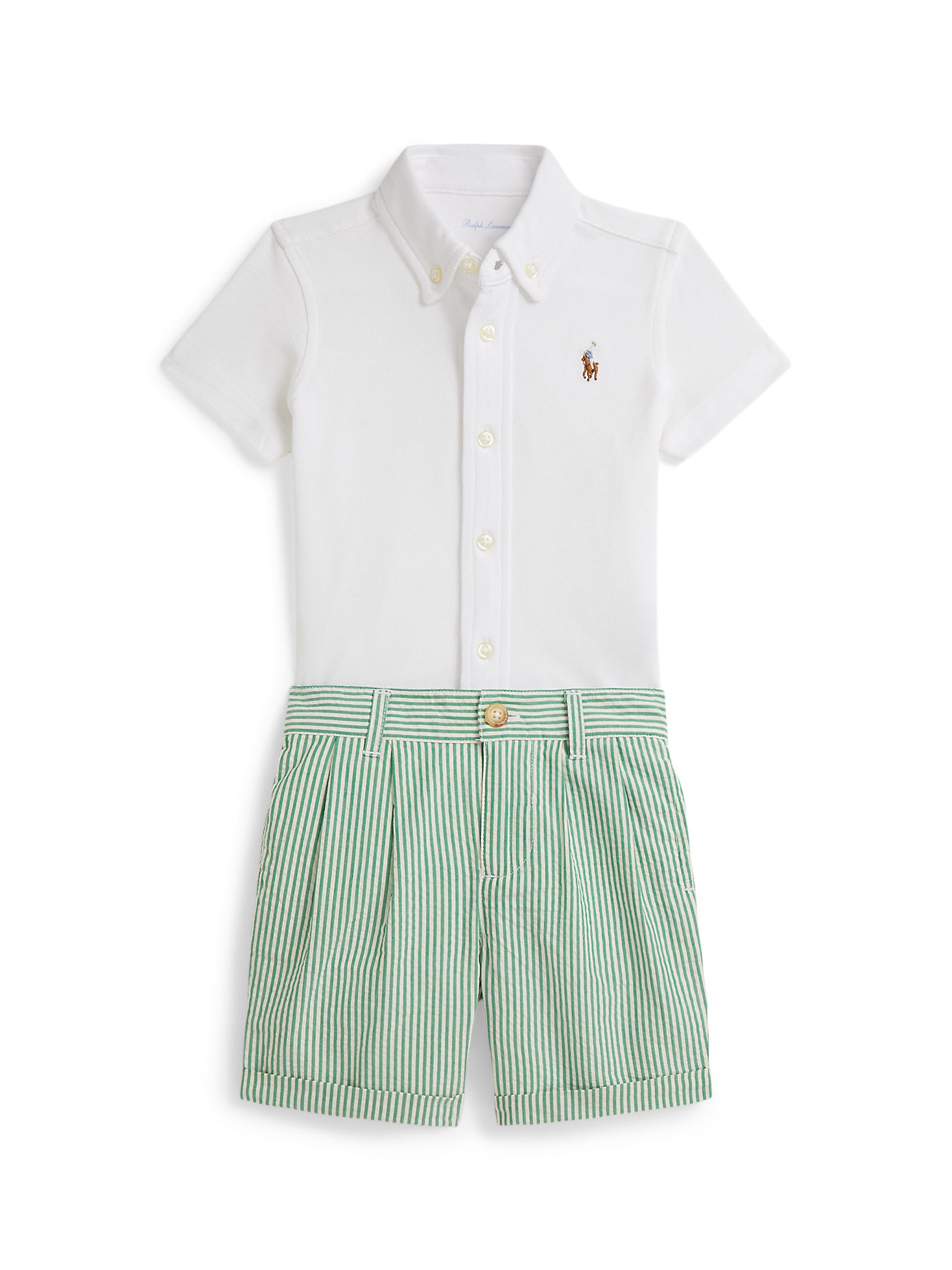Polo Ralph Lauren Baby Boy's 2-Piece Short-Sleeve Shirt & Seersucker Shorts Set - White 9 Months