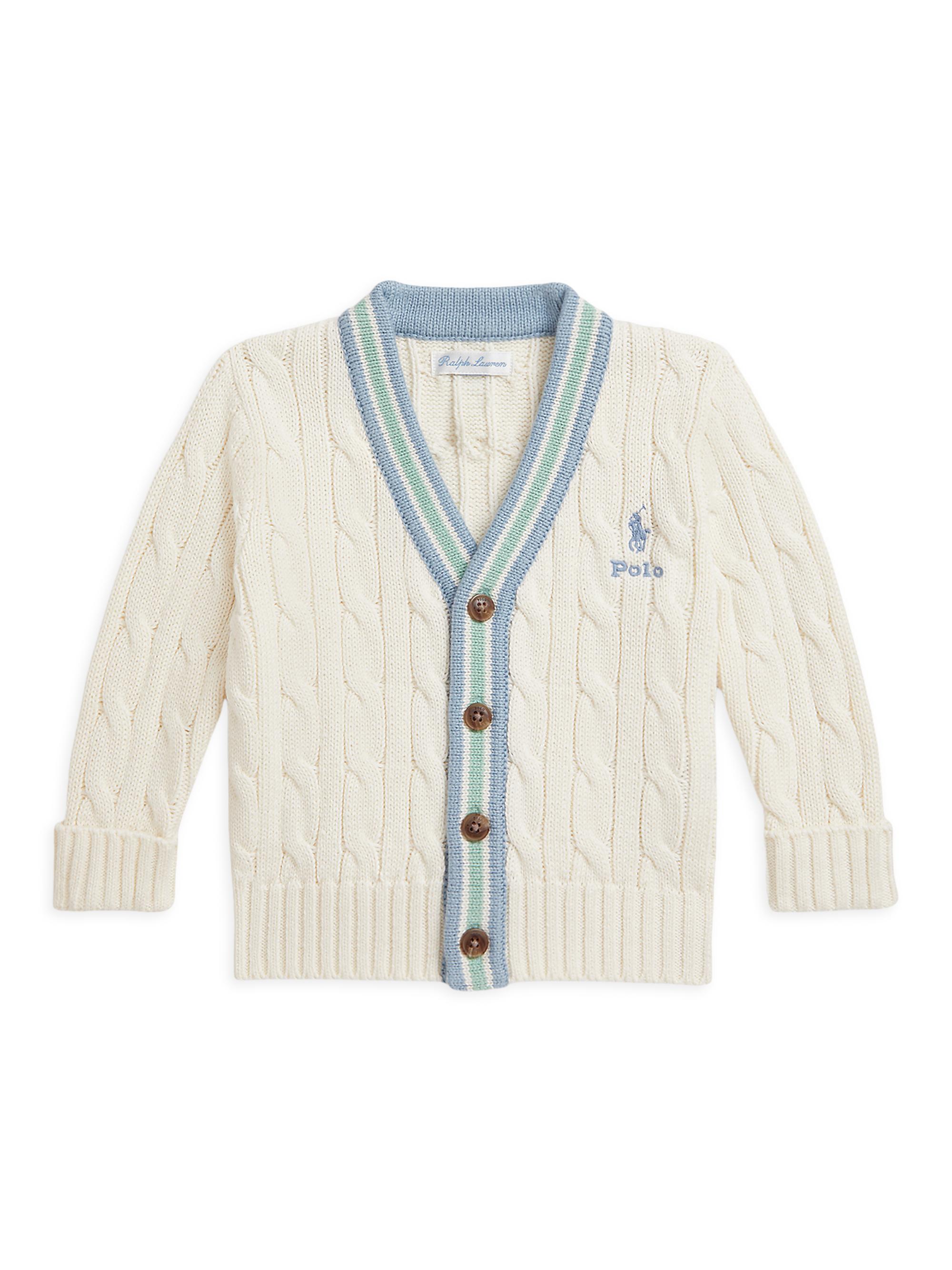 Polo Ralph Lauren Baby Boy's Striped-Trimmed Cable-Knit Cardigan - Cream Multi 9 Months