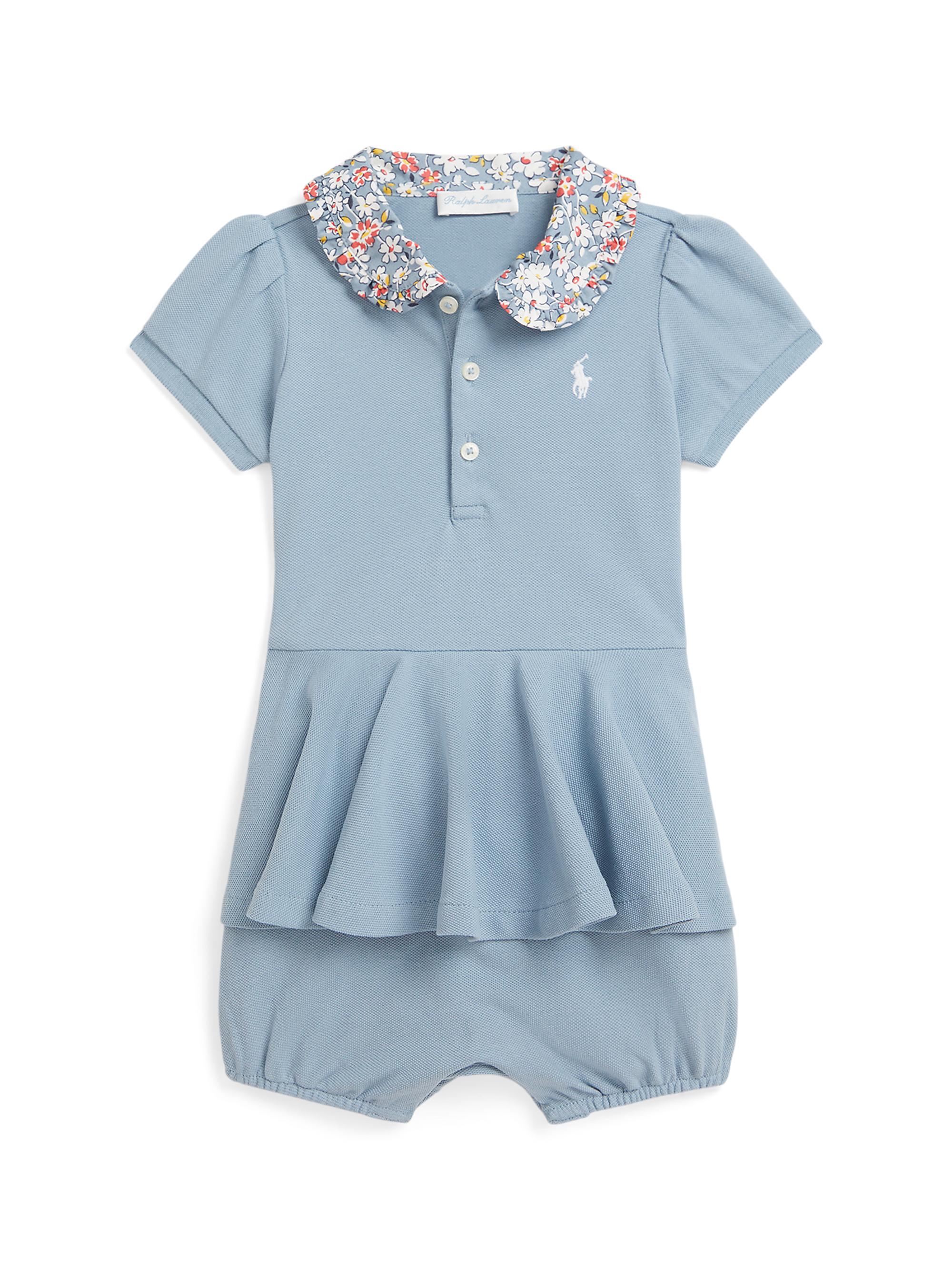 Polo Ralph Lauren Baby Girl's Mesh Peplum Polo Romper - Vessel Blue 9 Months