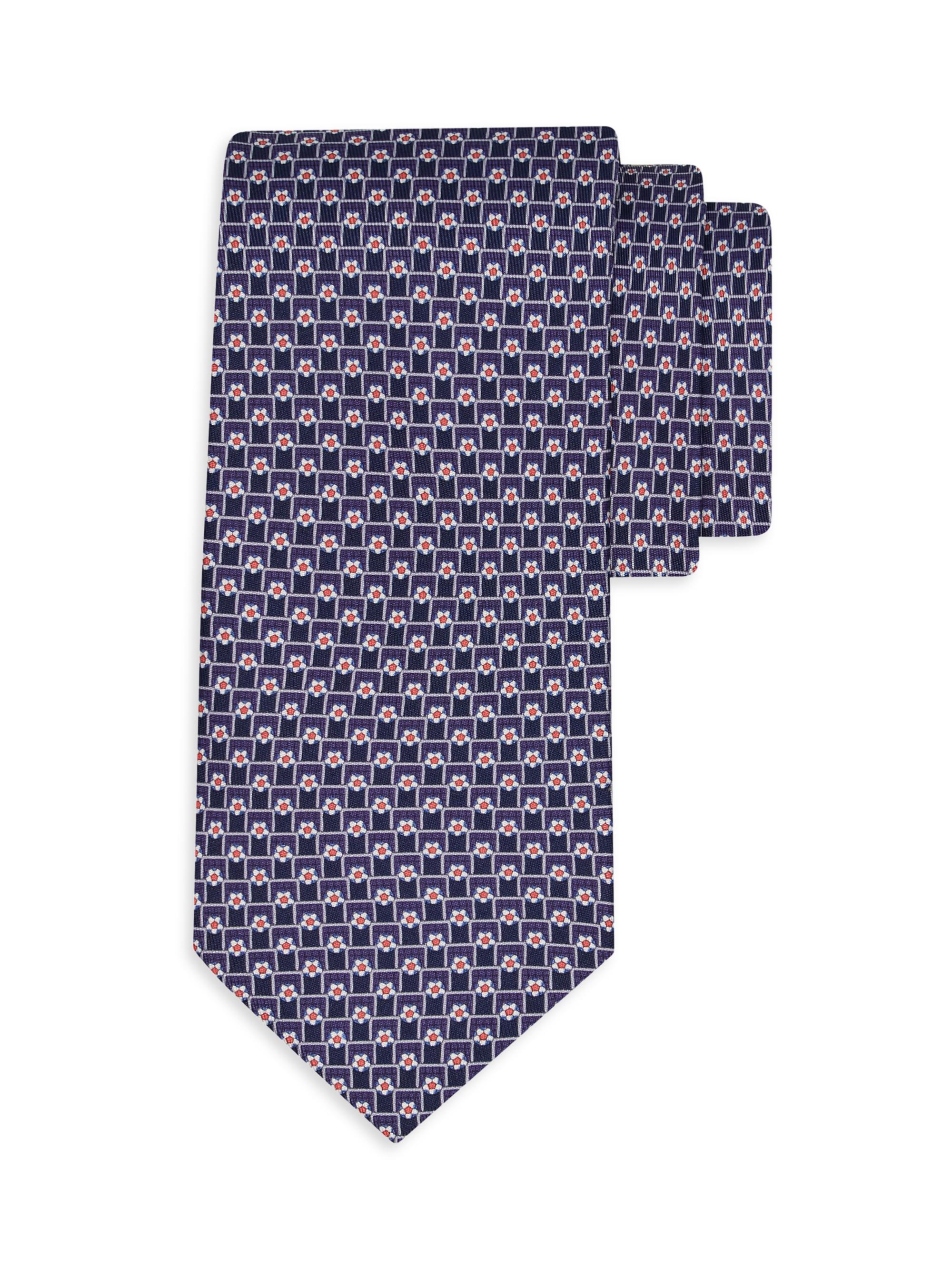 FERRAGAMO Men's Tournament Print Silk Tie - Blue Navy - Women's Accessories