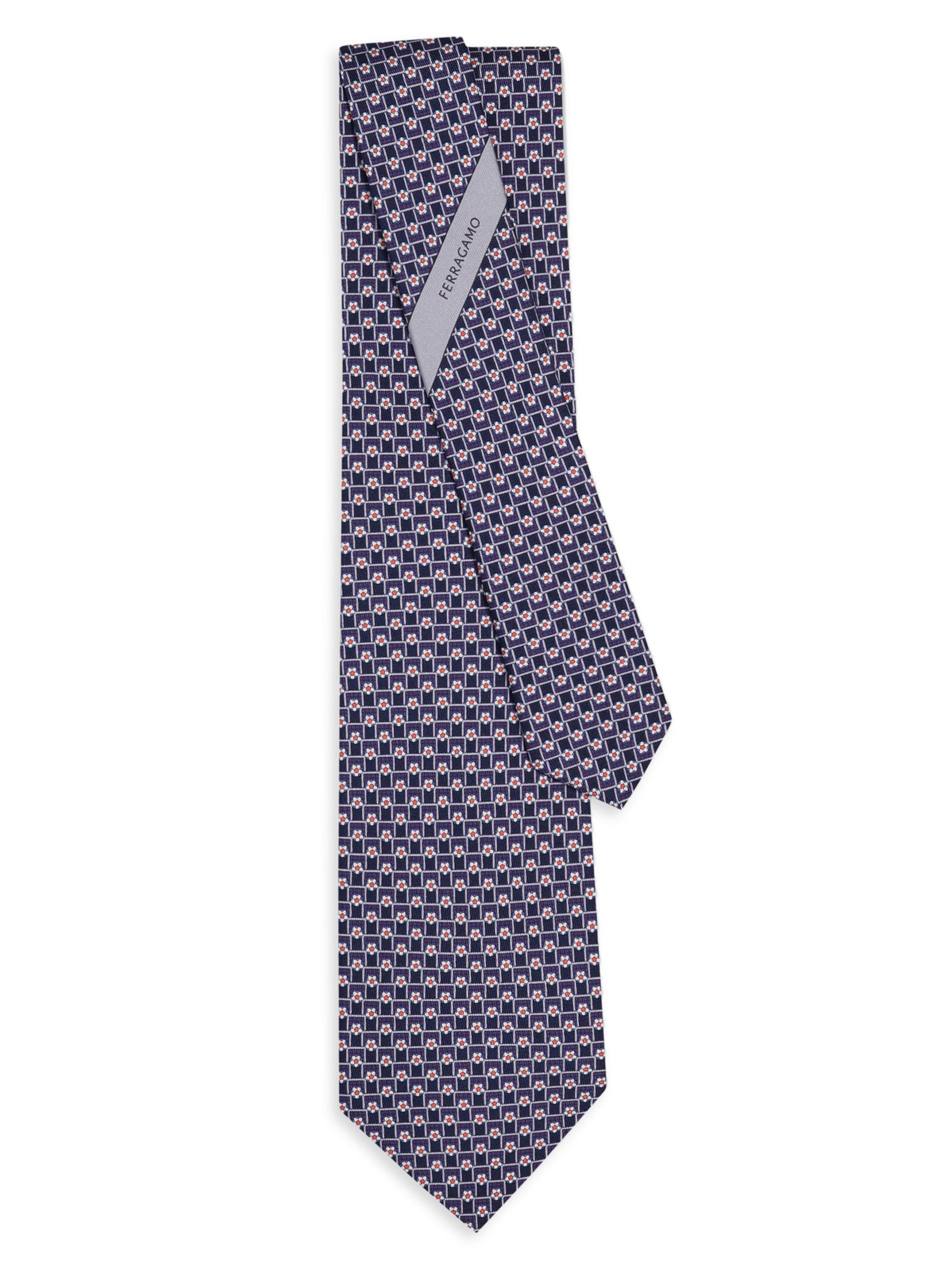 FERRAGAMO Men's Tournament Print Silk Tie - Blue Navy | Thumbnail 3