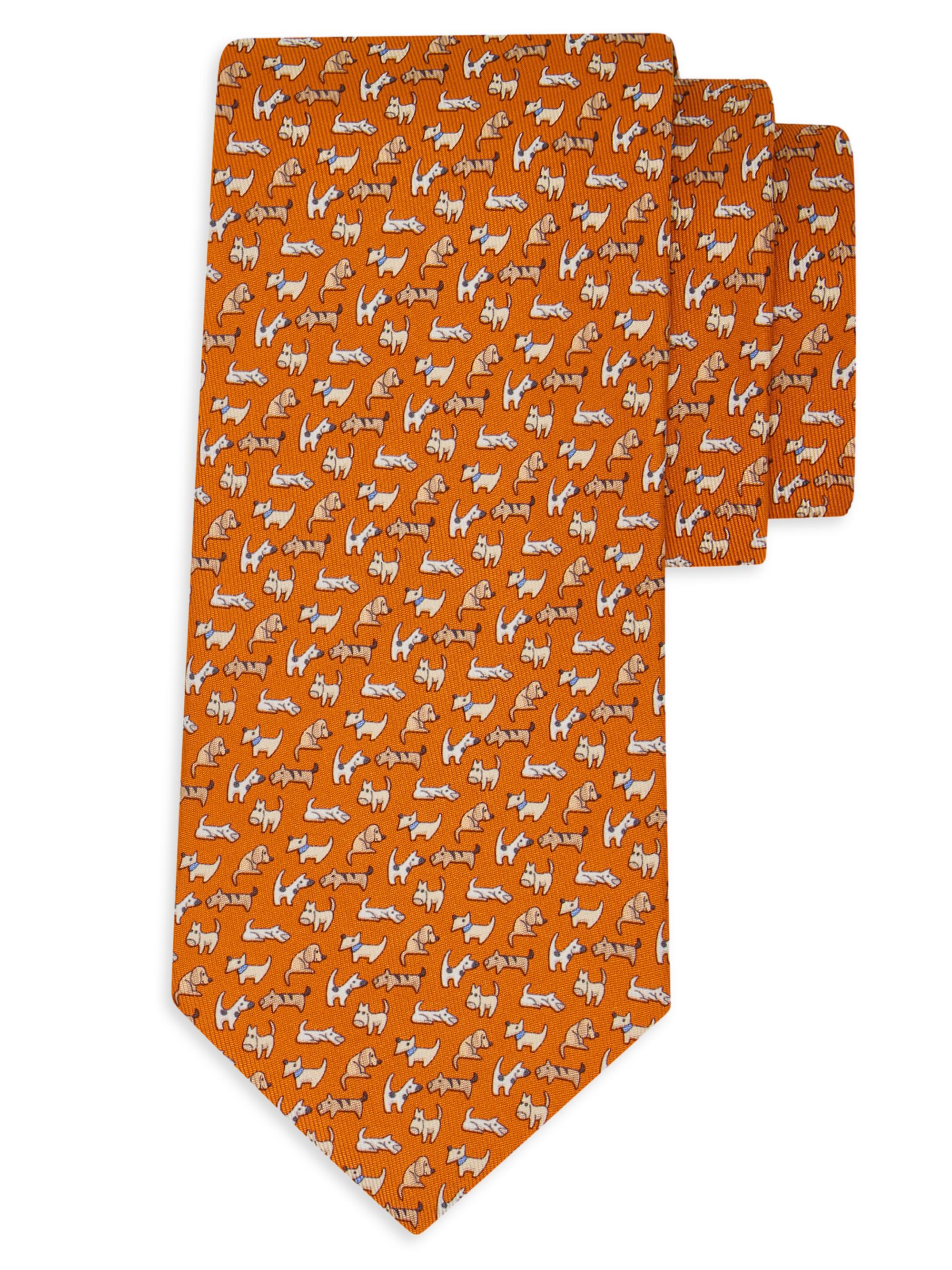FERRAGAMO Men's Dogs Print Silk Tie - Arancio