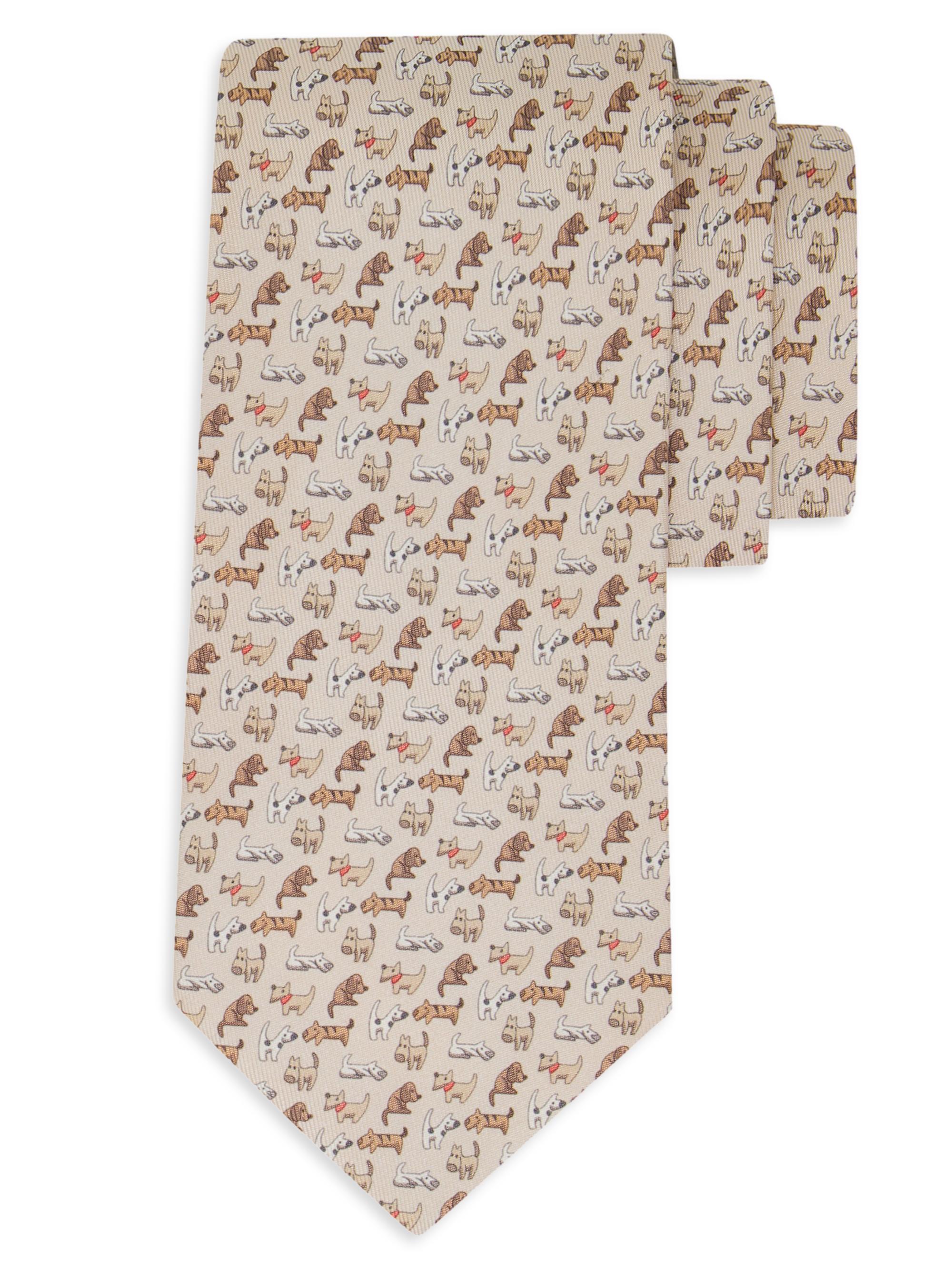 FERRAGAMO Men's Dogs Print Silk Tie - Avorio - Women's Accessories