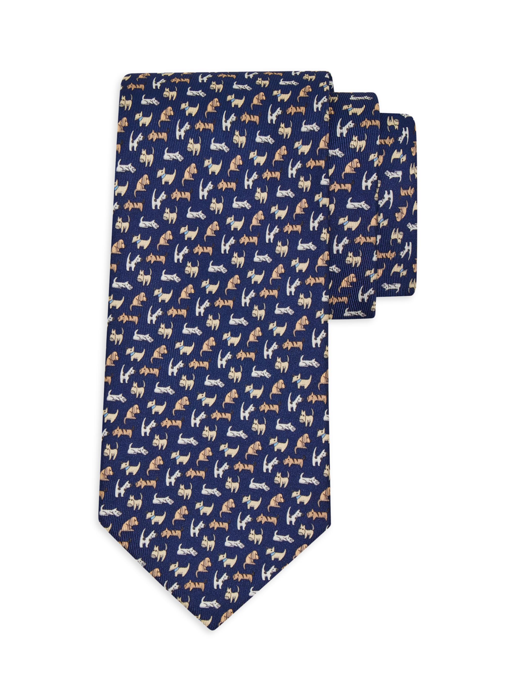 FERRAGAMO Men's Dogs Print Silk Tie - Navy | Thumbnail 5