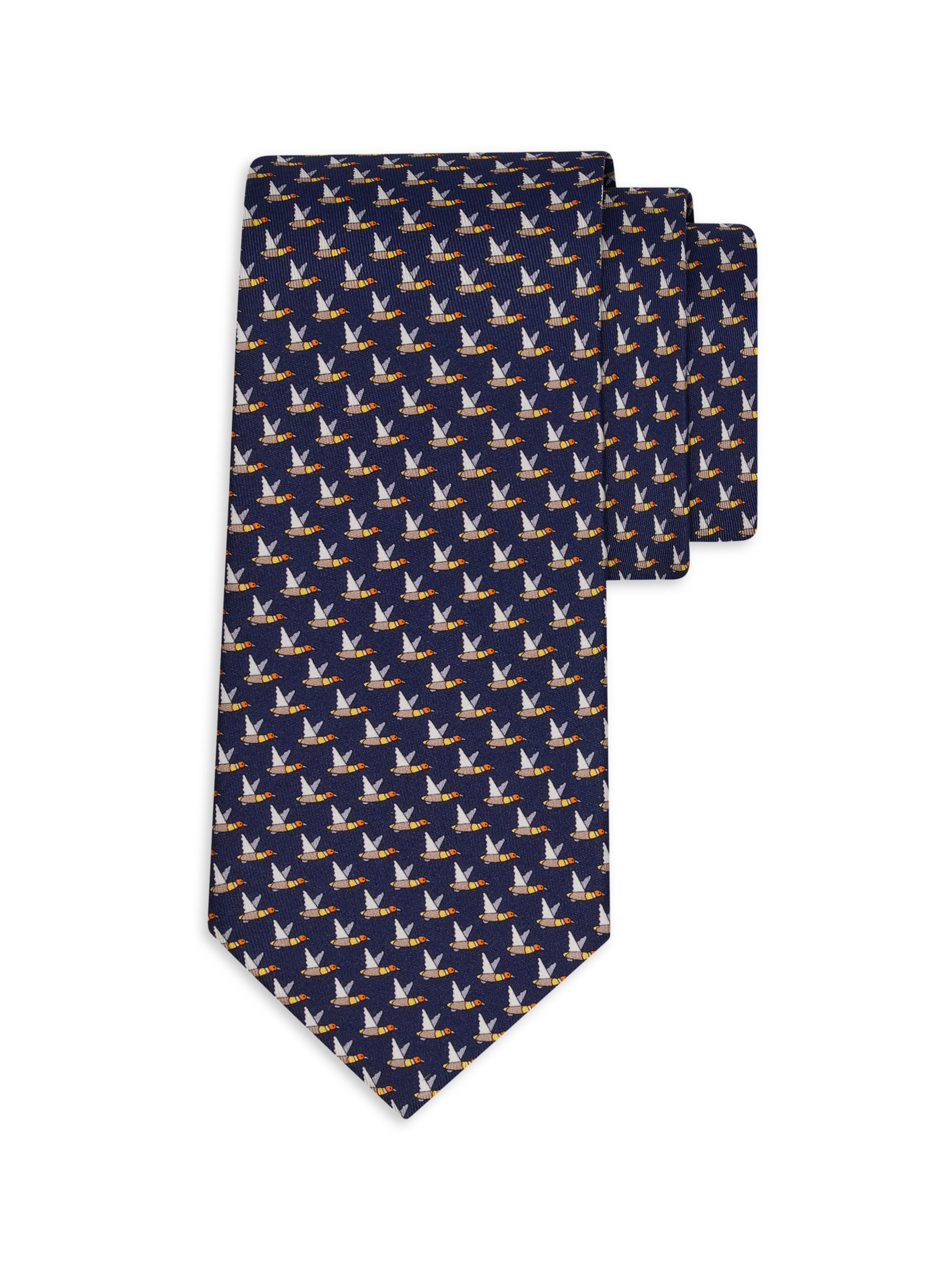 FERRAGAMO Men's Flying Mallards Silk Tie - Marine - Men's Clothing