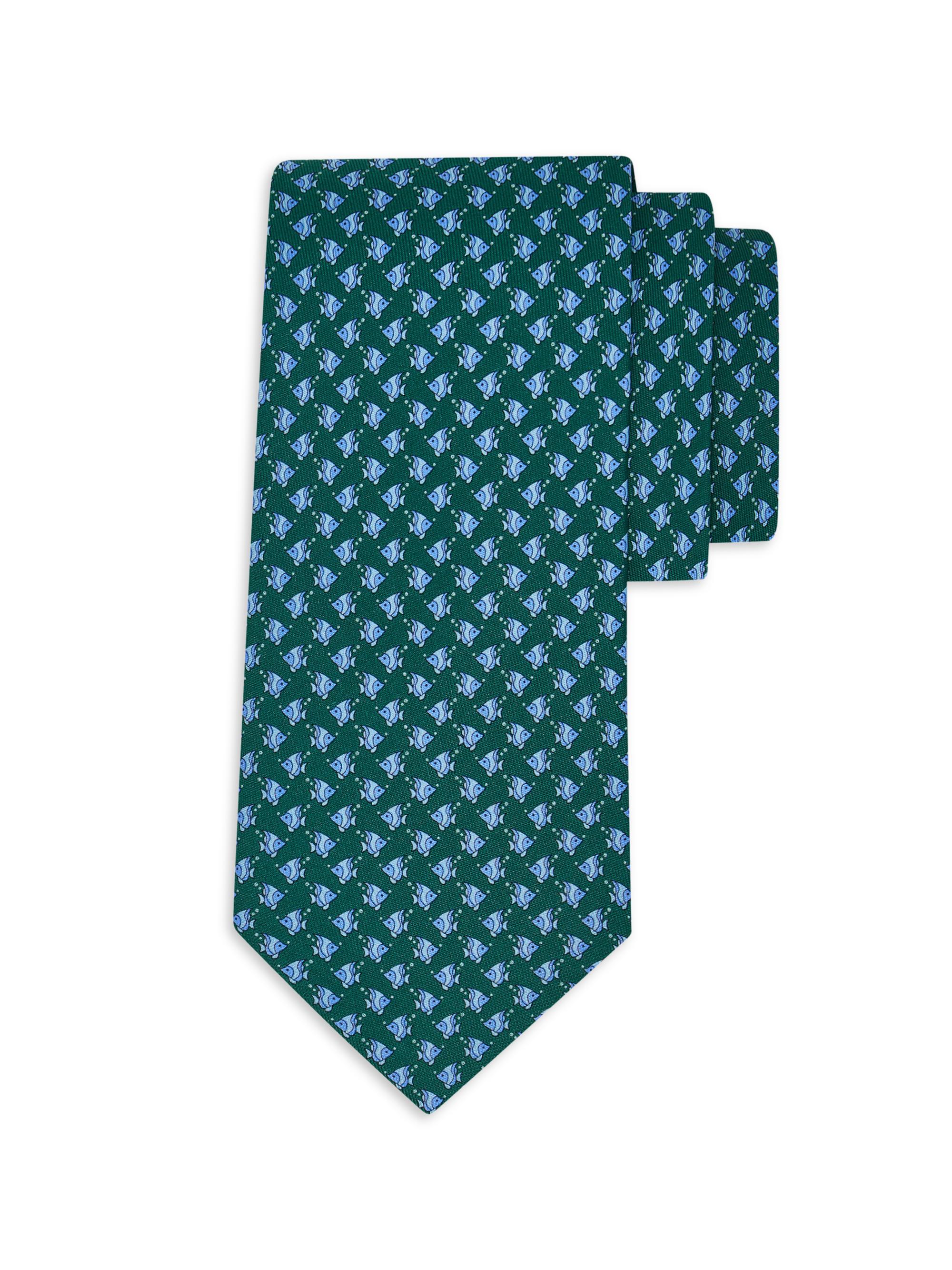 FERRAGAMO Men's Fish Gancini Silk Tie - Verde