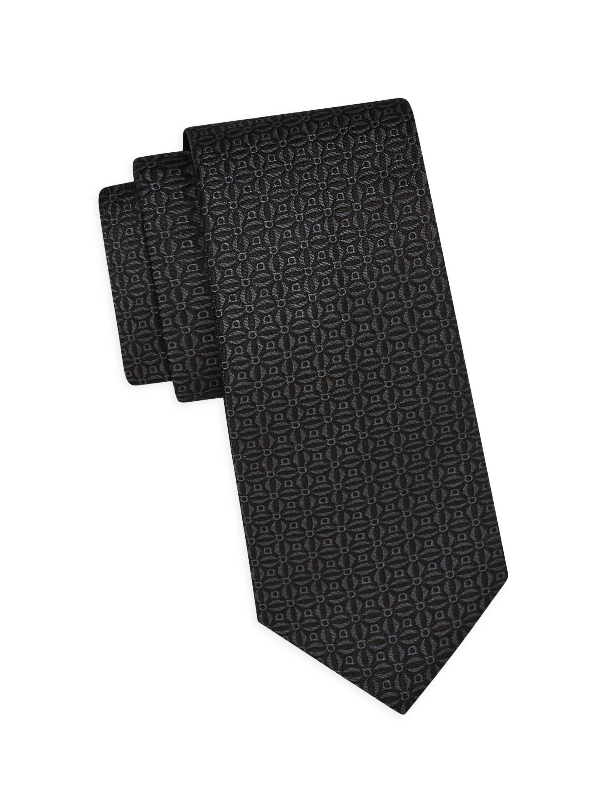 FERRAGAMO Men's Garbo Gancini Jacquard Silk Tie - Nero - Women's Clothing